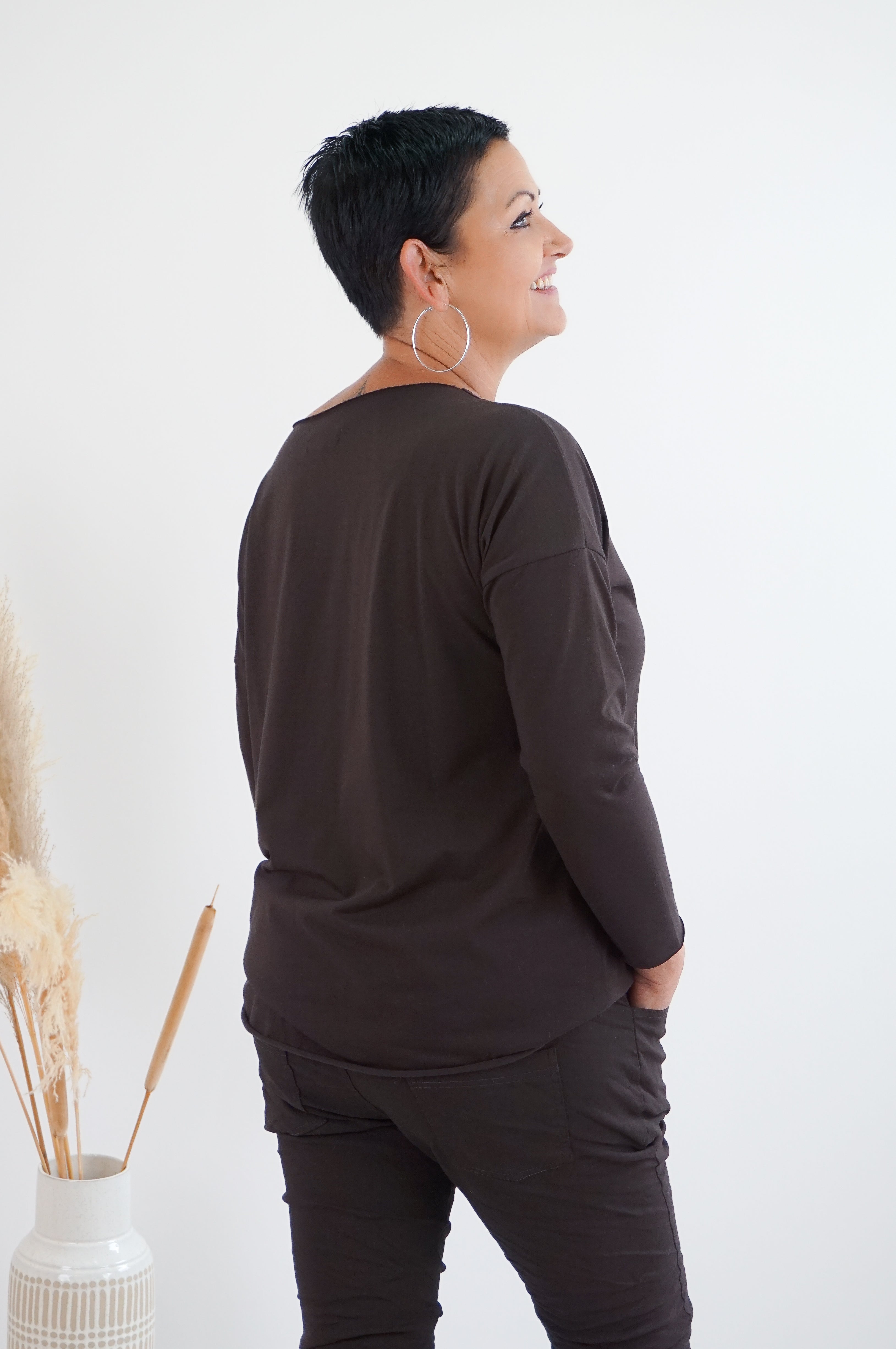 Basic Langarmshirt, schokobraun