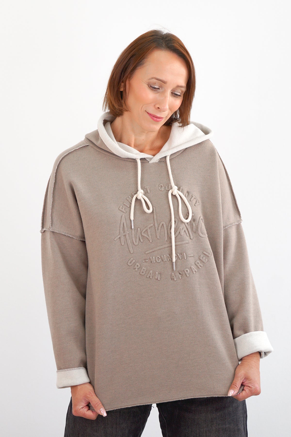 Strickhoodie "Authentic", taupe/beige