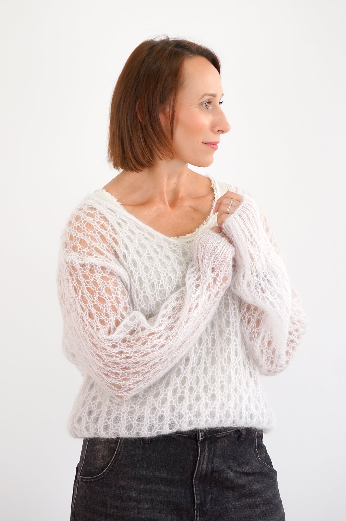 Leichter Lochstrickpulli, hellbeige