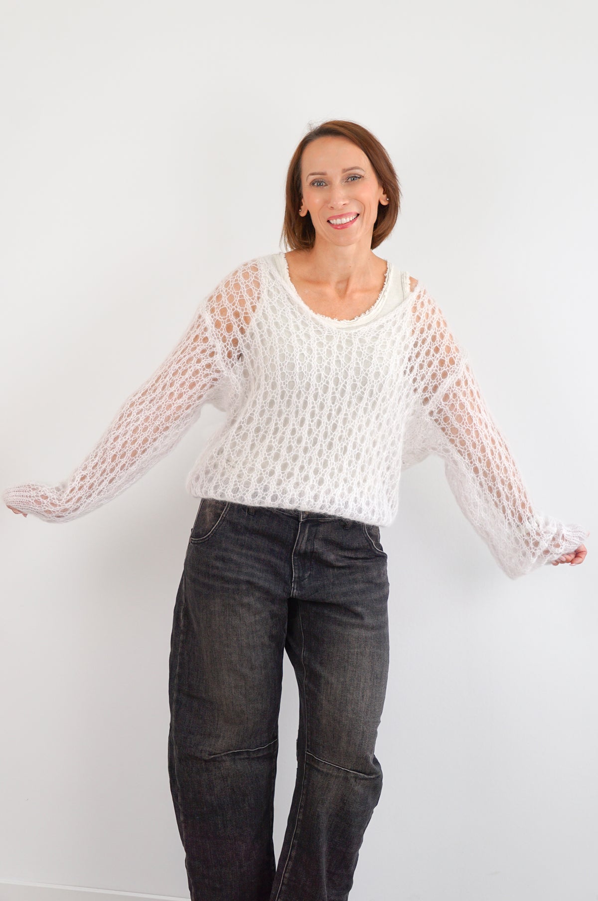 Geripptes Basic Top, beige