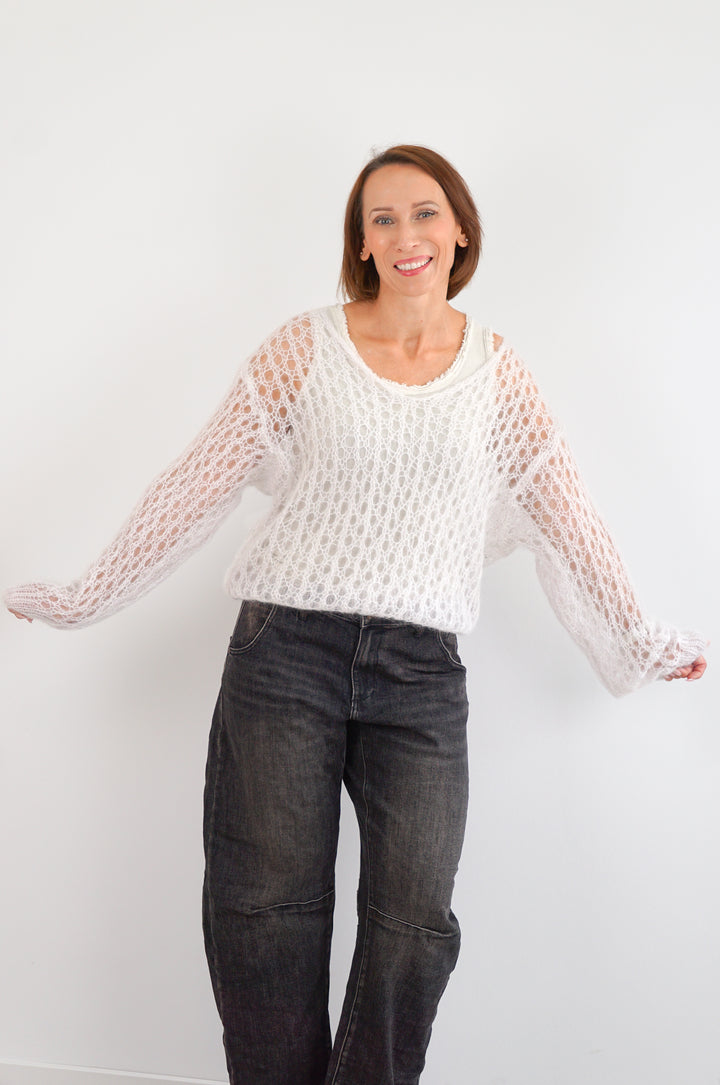 Geripptes Basic Top, beige