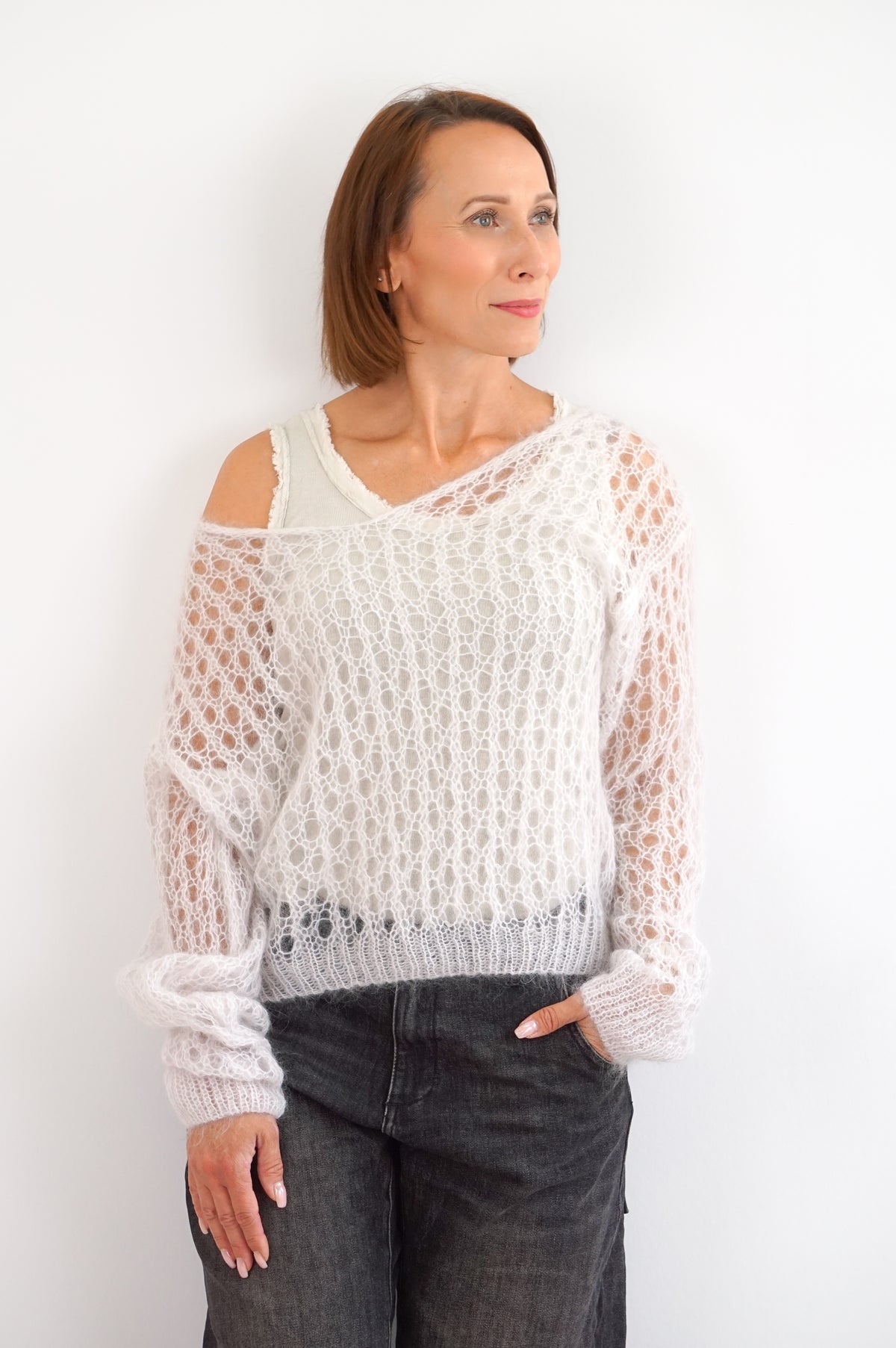 Geripptes Basic Top, beige