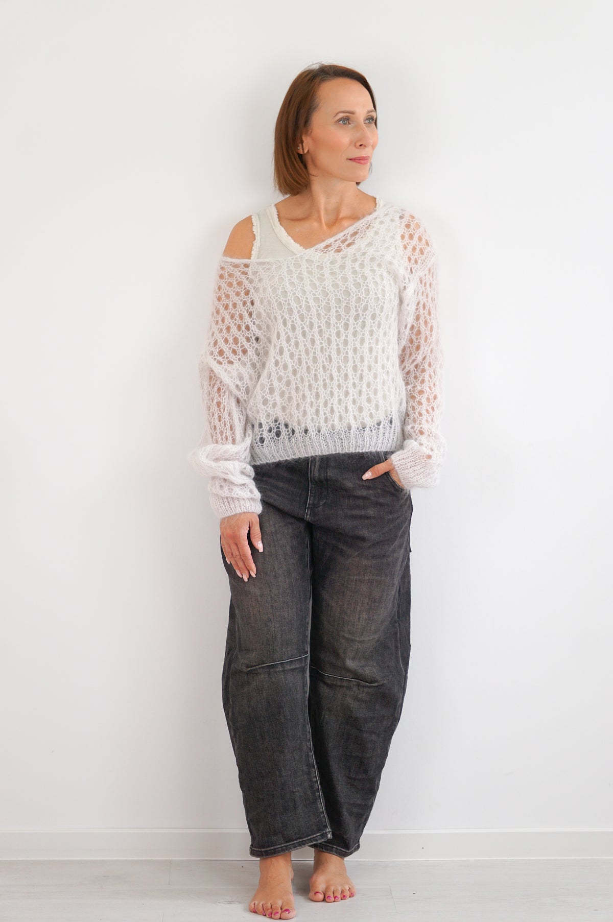 Geripptes Basic Top, beige