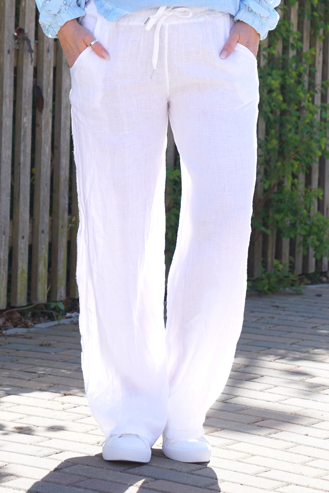 Leinenhose mit geradem Bein, weiß