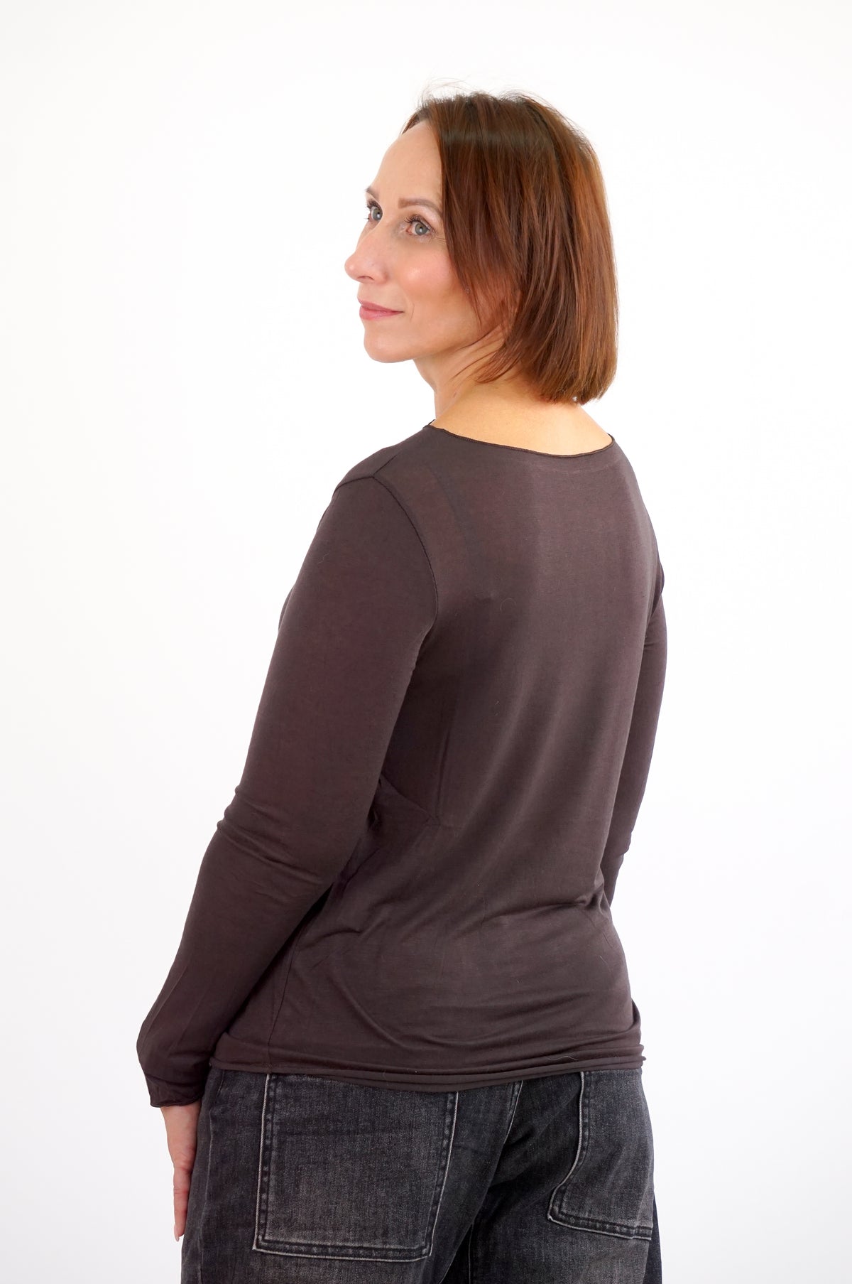 Leichtes Feinstrickshirt mit Kaschmir, schokobraun