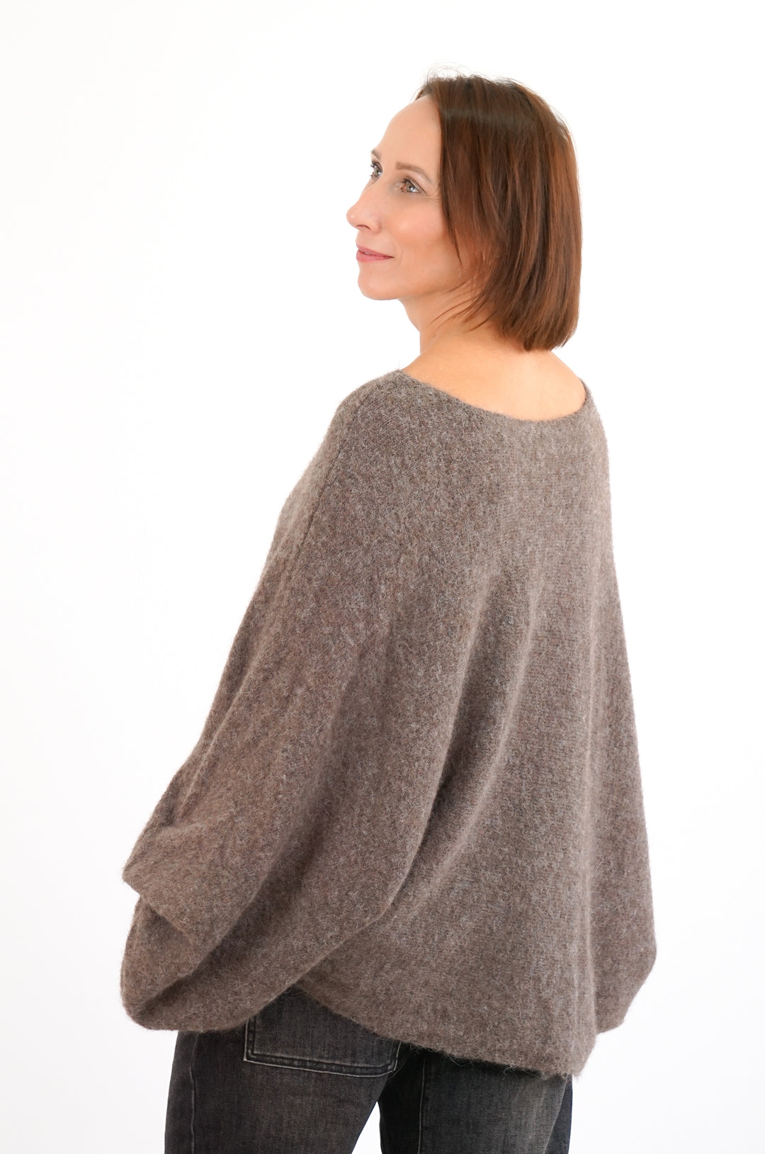 Weiter Kurzarm Strickpulli, taupe