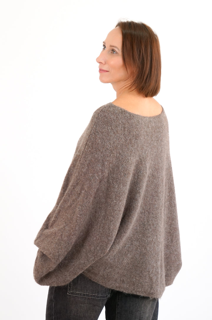 Weiter Kurzarm Strickpulli, taupe