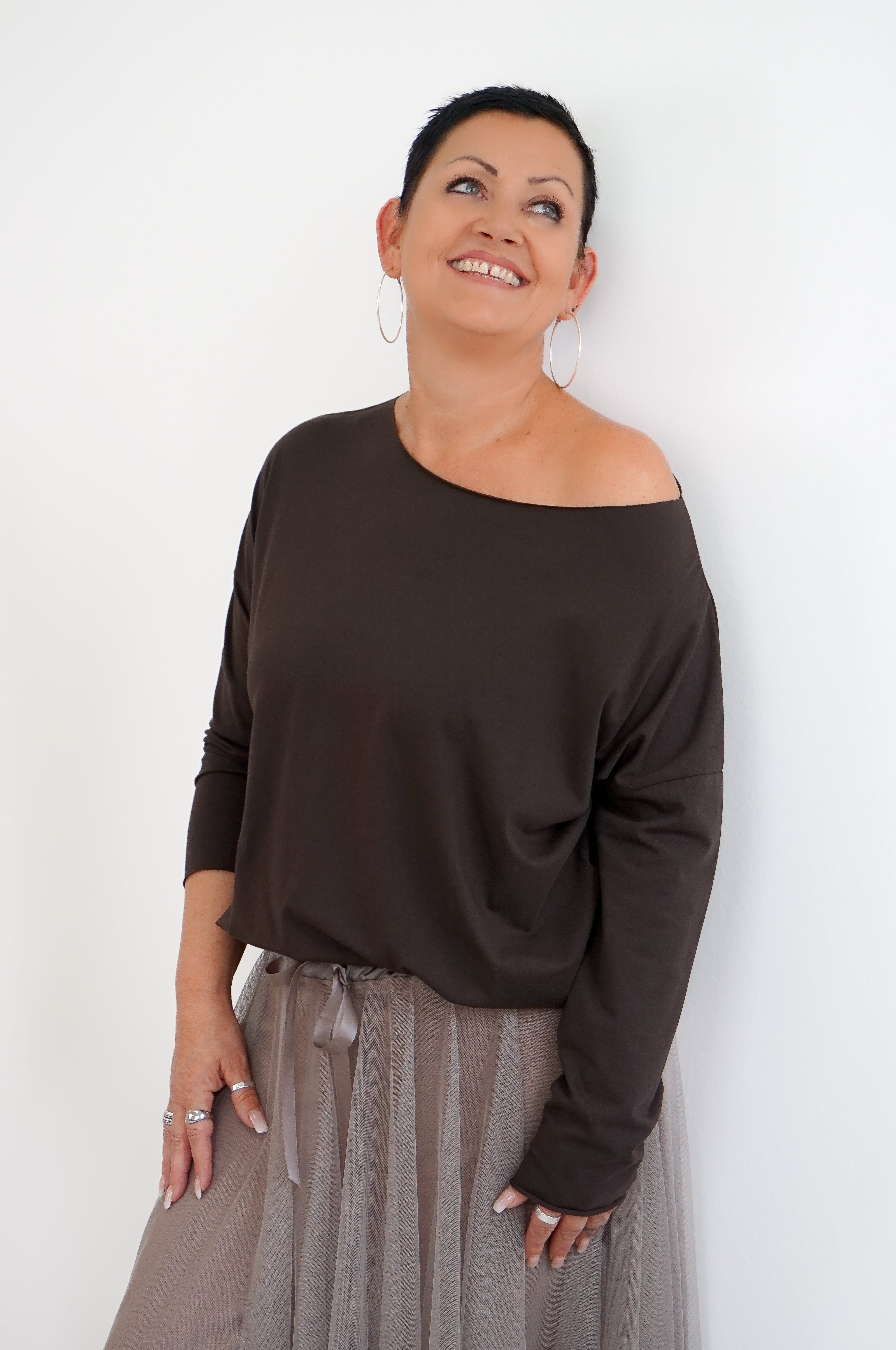 Basic Langarmshirt, schokobraun