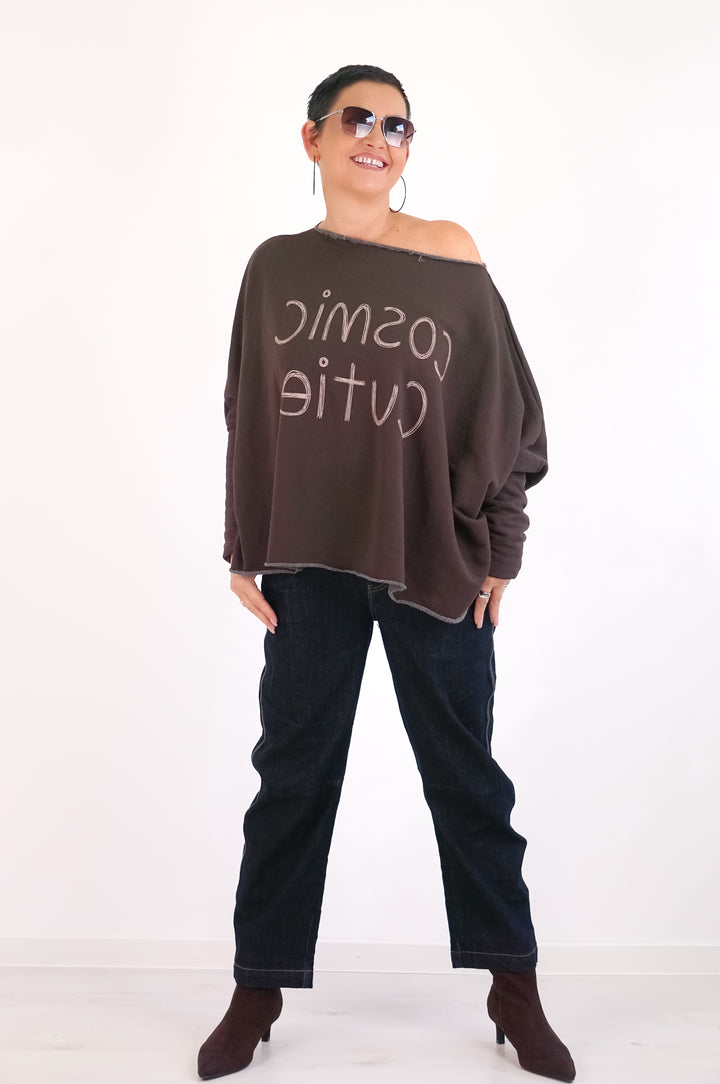 Oversize Sweatshirt „Cosmic cutie“, schokobraun