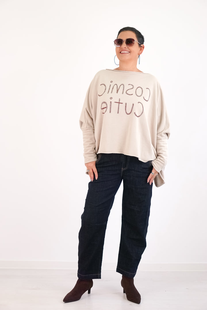 Oversize Sweatshirt „Cosmic cutie“, beige