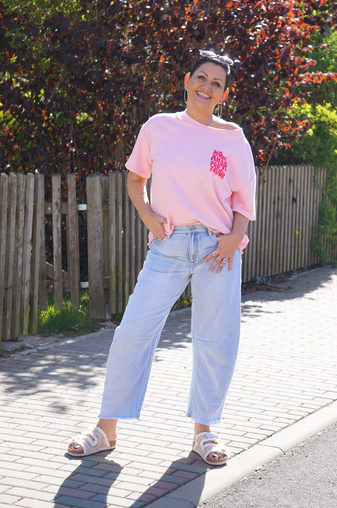 Kurzarm Sweatshirt "More Amor por favor“, rosa