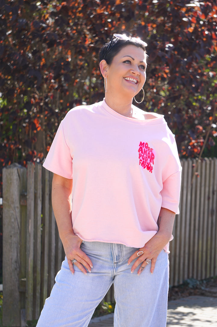 Kurzarm Sweatshirt "More Amor por favor“, rosa