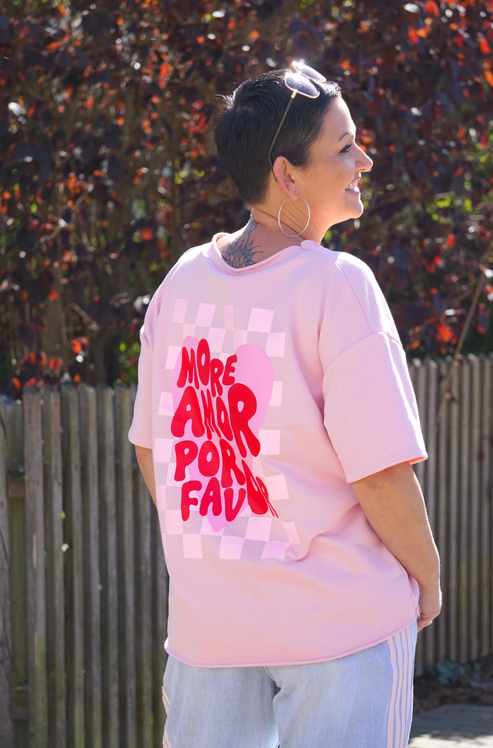 Kurzarm Sweatshirt "More Amor por favor“, rosa