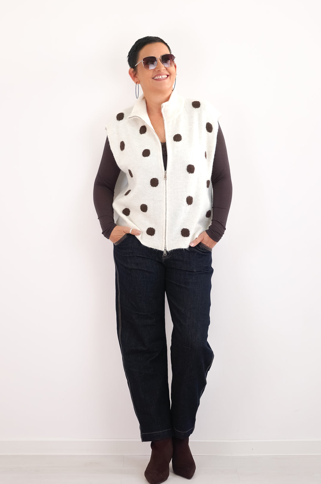 Sexy Woman Barrel Jeans mit Lederimitat Details, dunkelblau