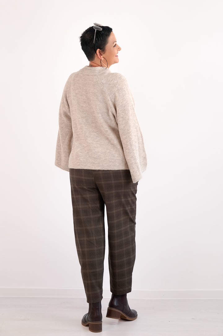 Karierte Hose mit Barrel Schnitt, schokobraun