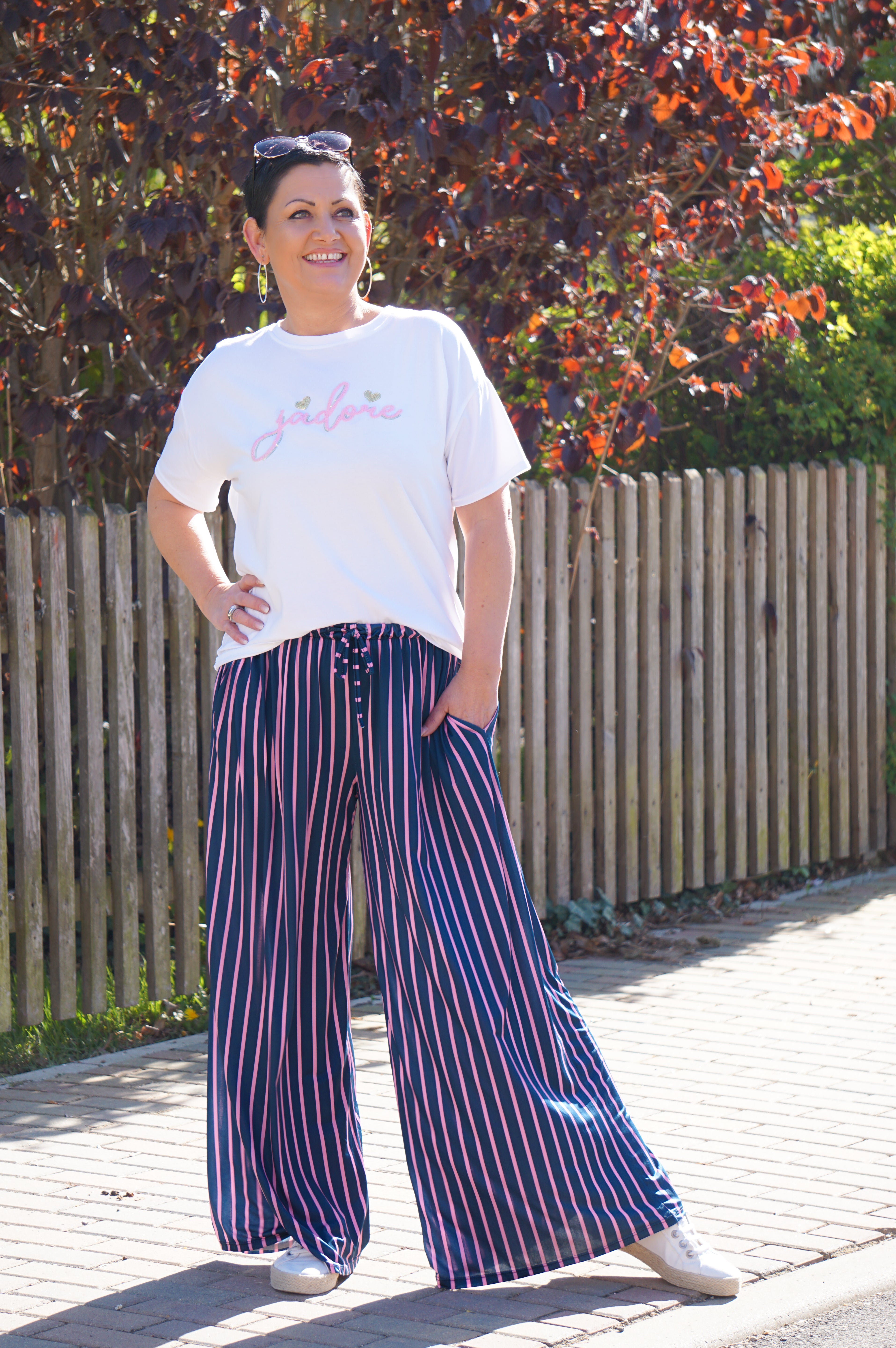 Marlene mit Streifen, dunkelblau/Candy pink