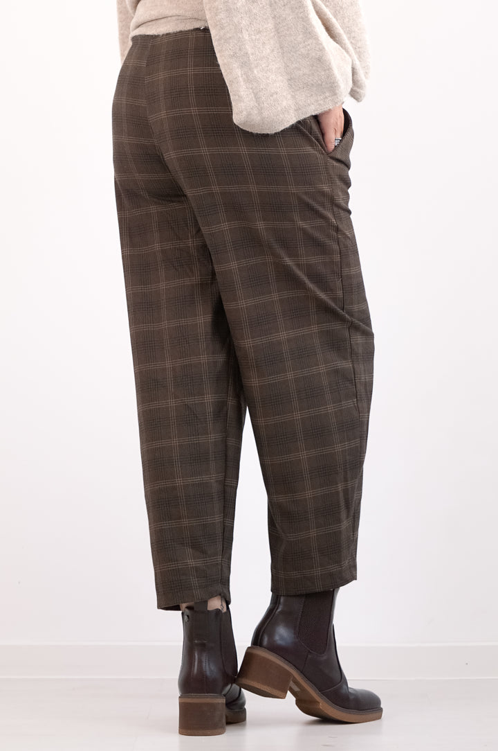 Karierte Hose mit Barrel Schnitt, schokobraun