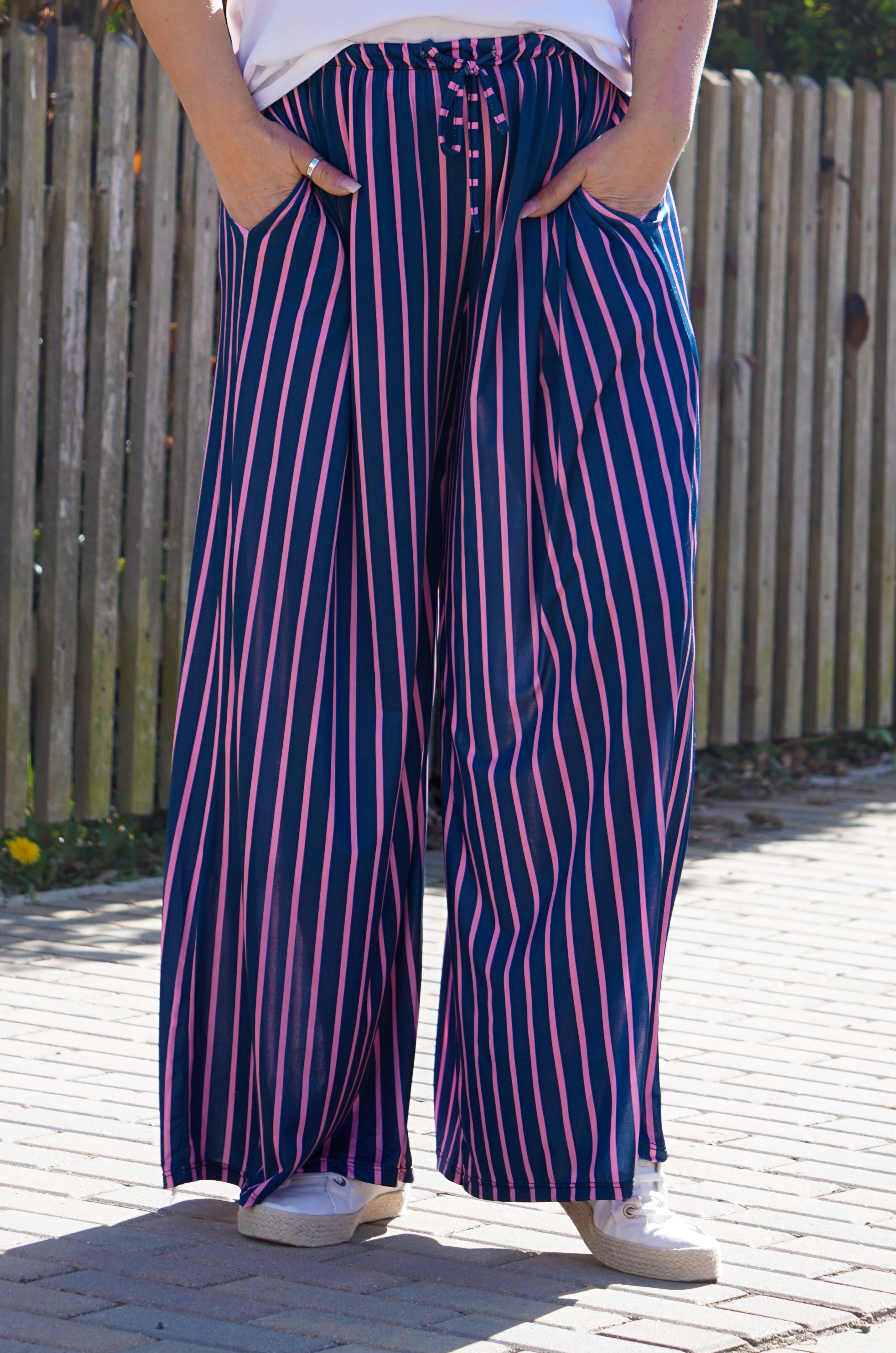 Marlene mit Streifen, dunkelblau/Candy pink