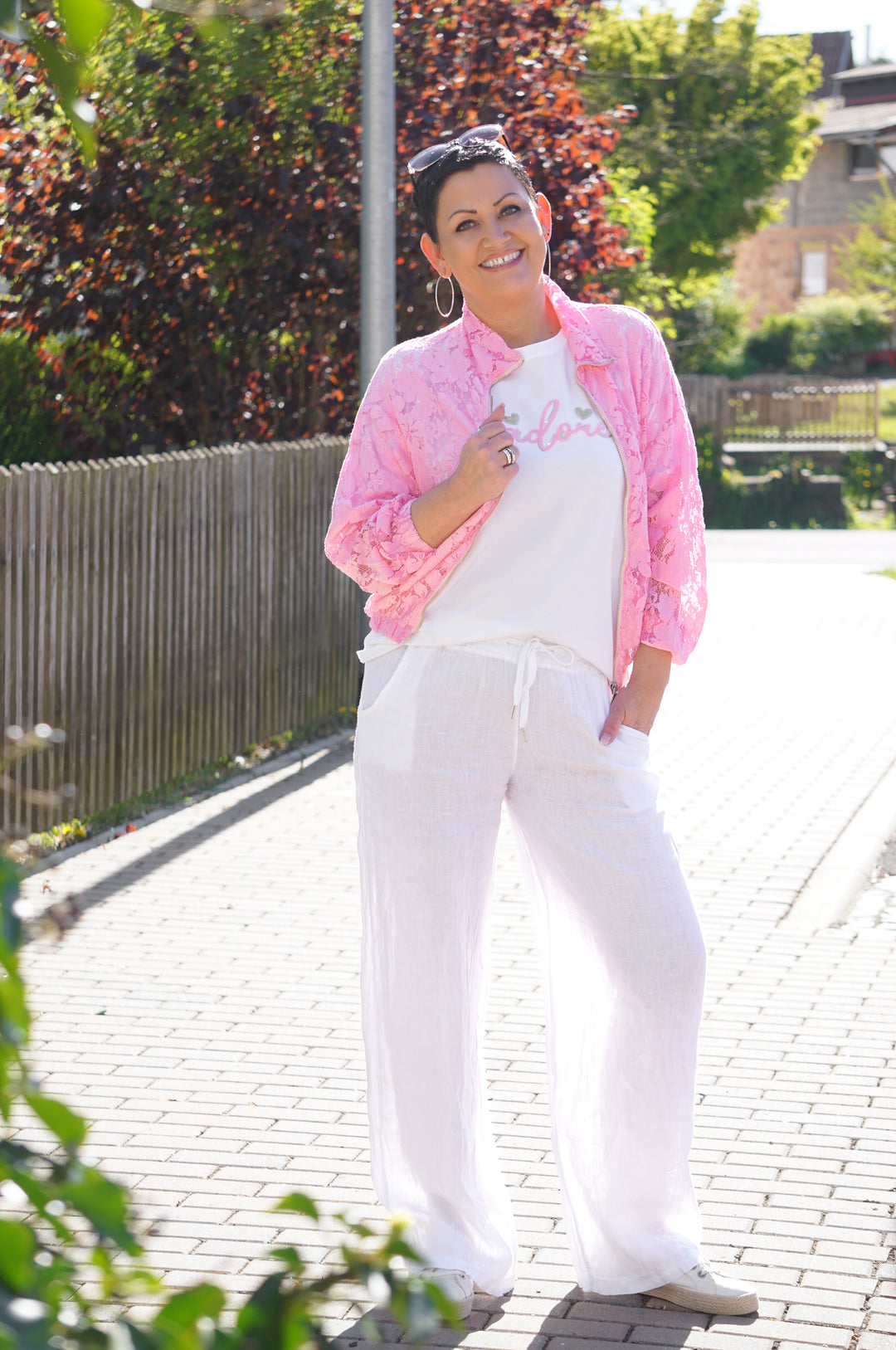 Blousonjacke aus Spitze, Candy pink