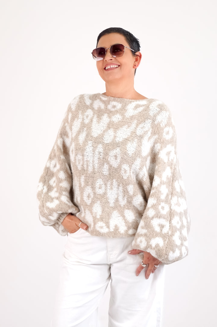 Weiter Strickpulli „Leo“, beige/Creme