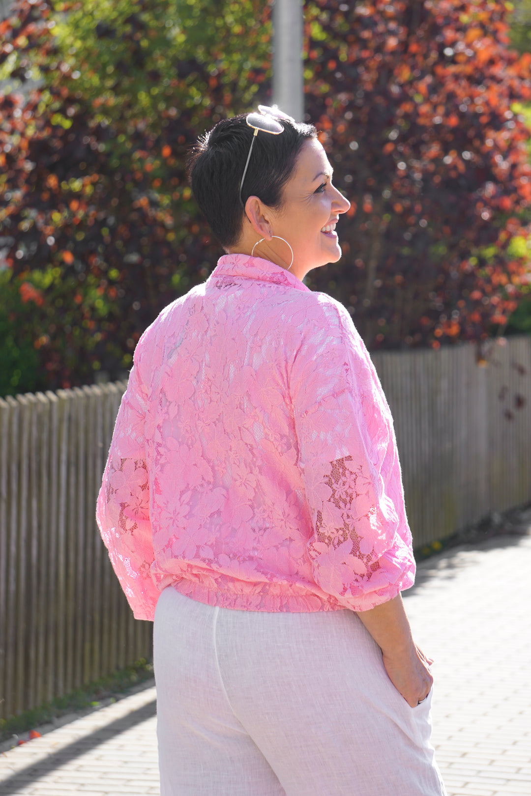 Blousonjacke aus Spitze, Candy pink
