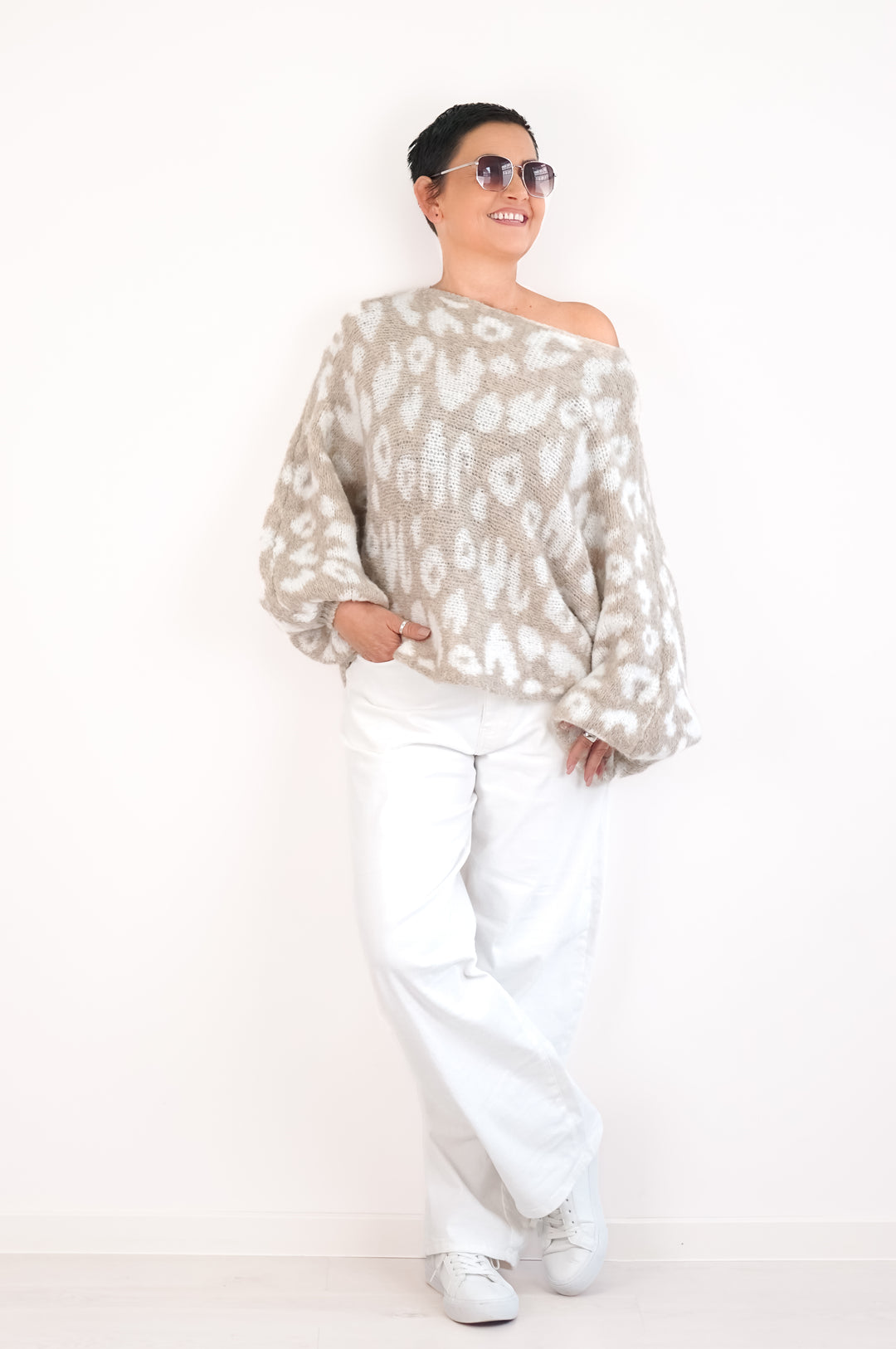 Weiter Strickpulli „Leo“, beige/Creme