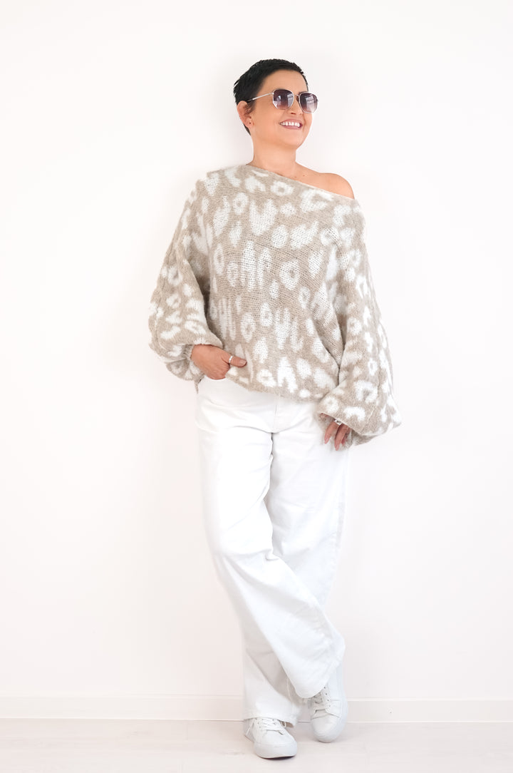 Weiter Strickpulli „Leo“, beige/Creme