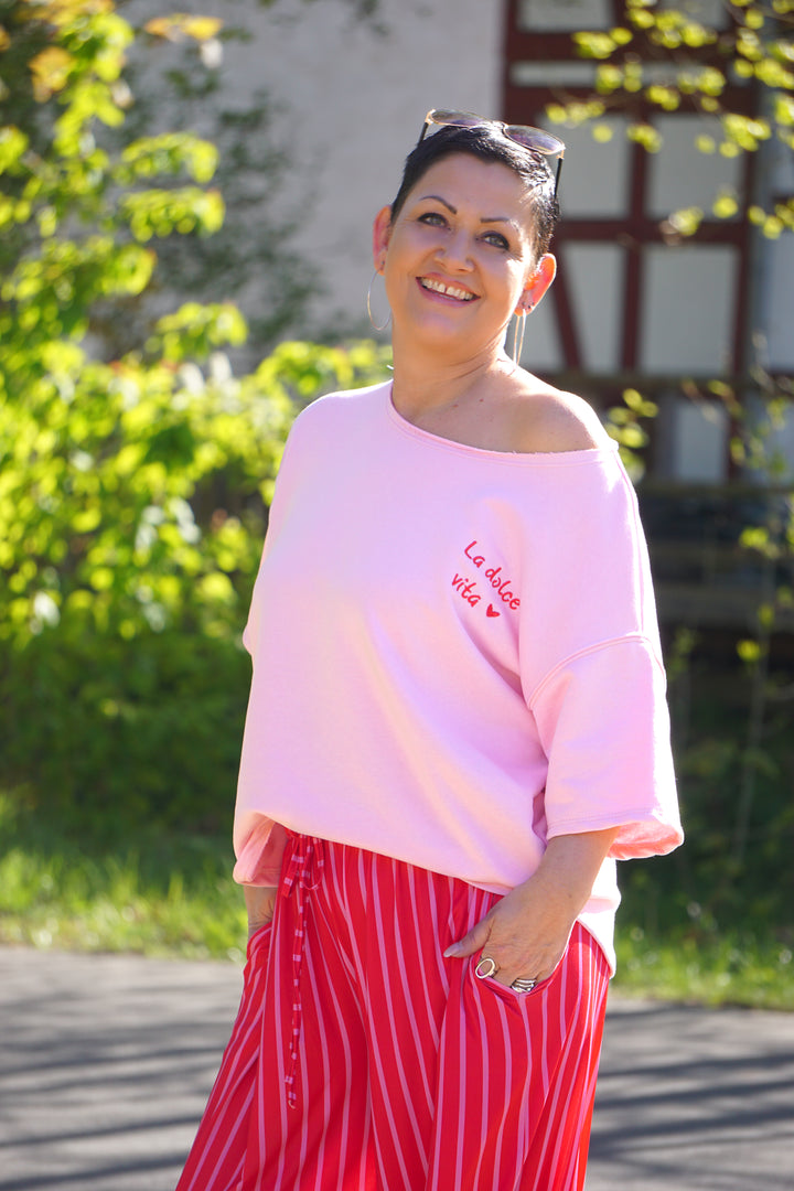 Kurzarm Sweatshirt "la dolce vita, rosa