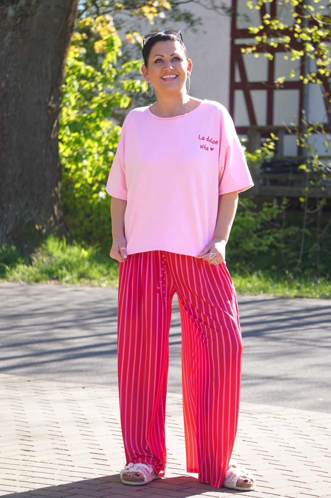 Kurzarm Sweatshirt "la dolce vita, rosa
