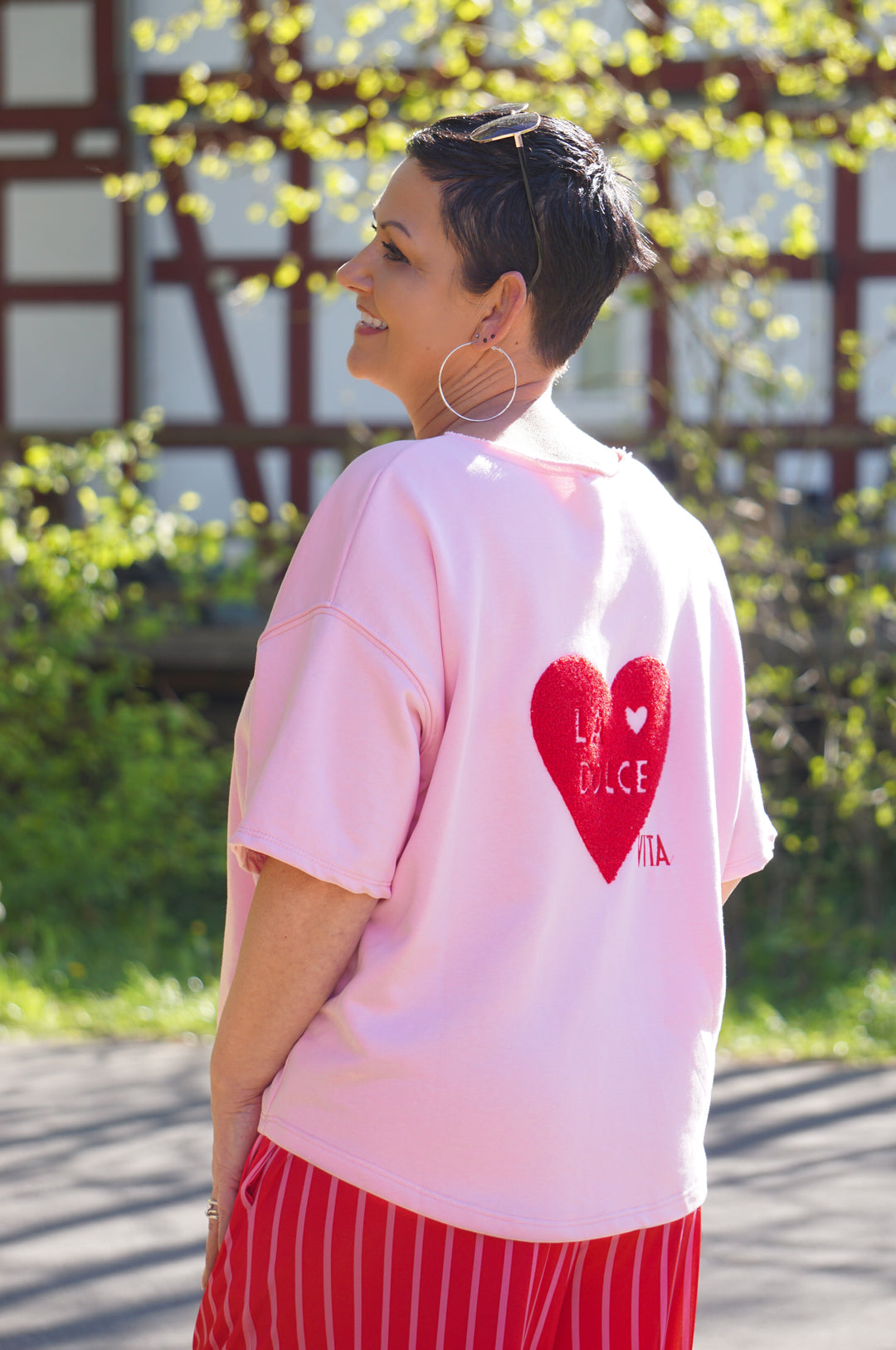 Kurzarm Sweatshirt "la dolce vita, rosa