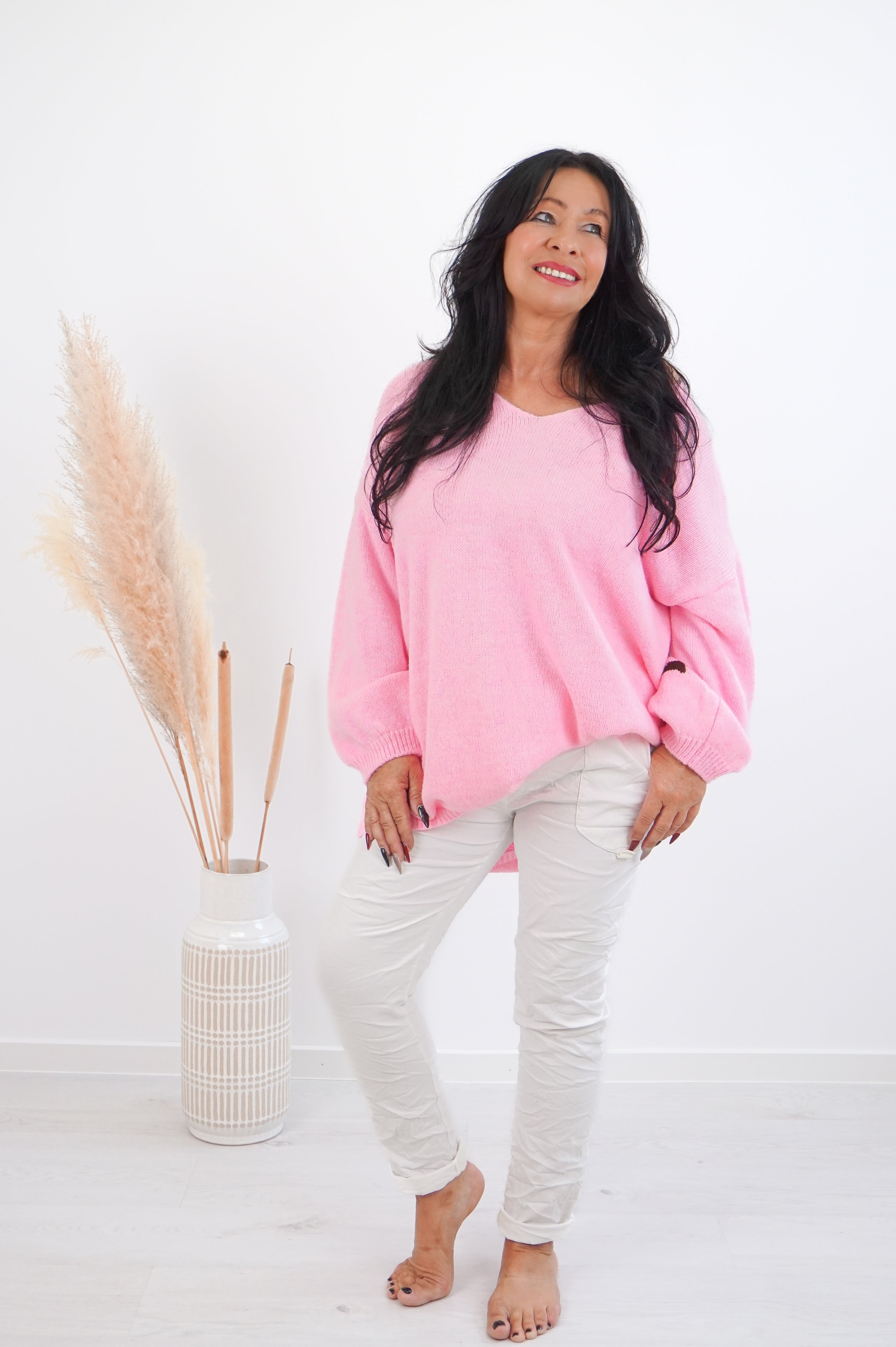Strickpulli "Namaste", candy pink/schokobraun