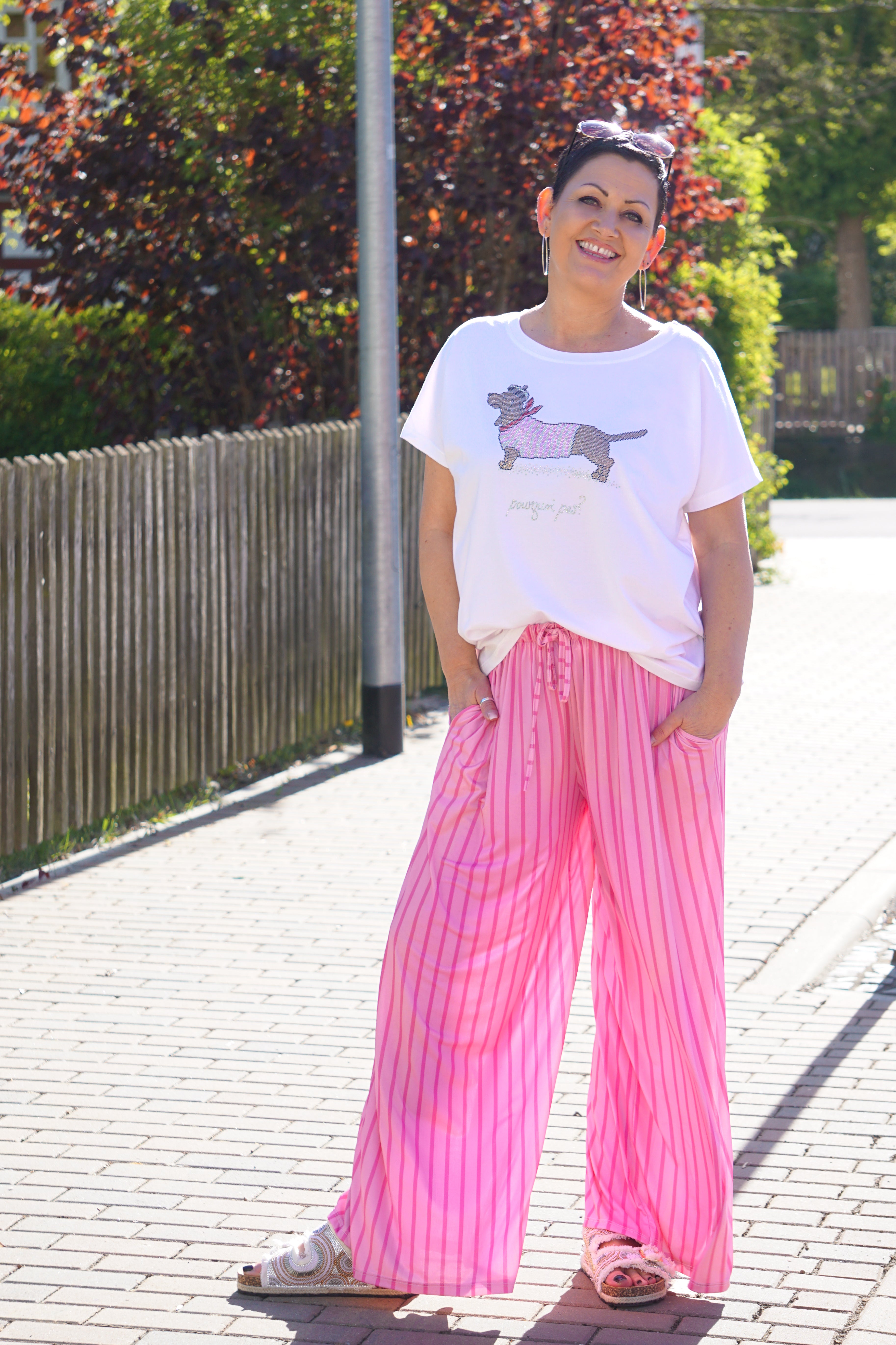 Marlene mit Streifen, Candy pink/pink