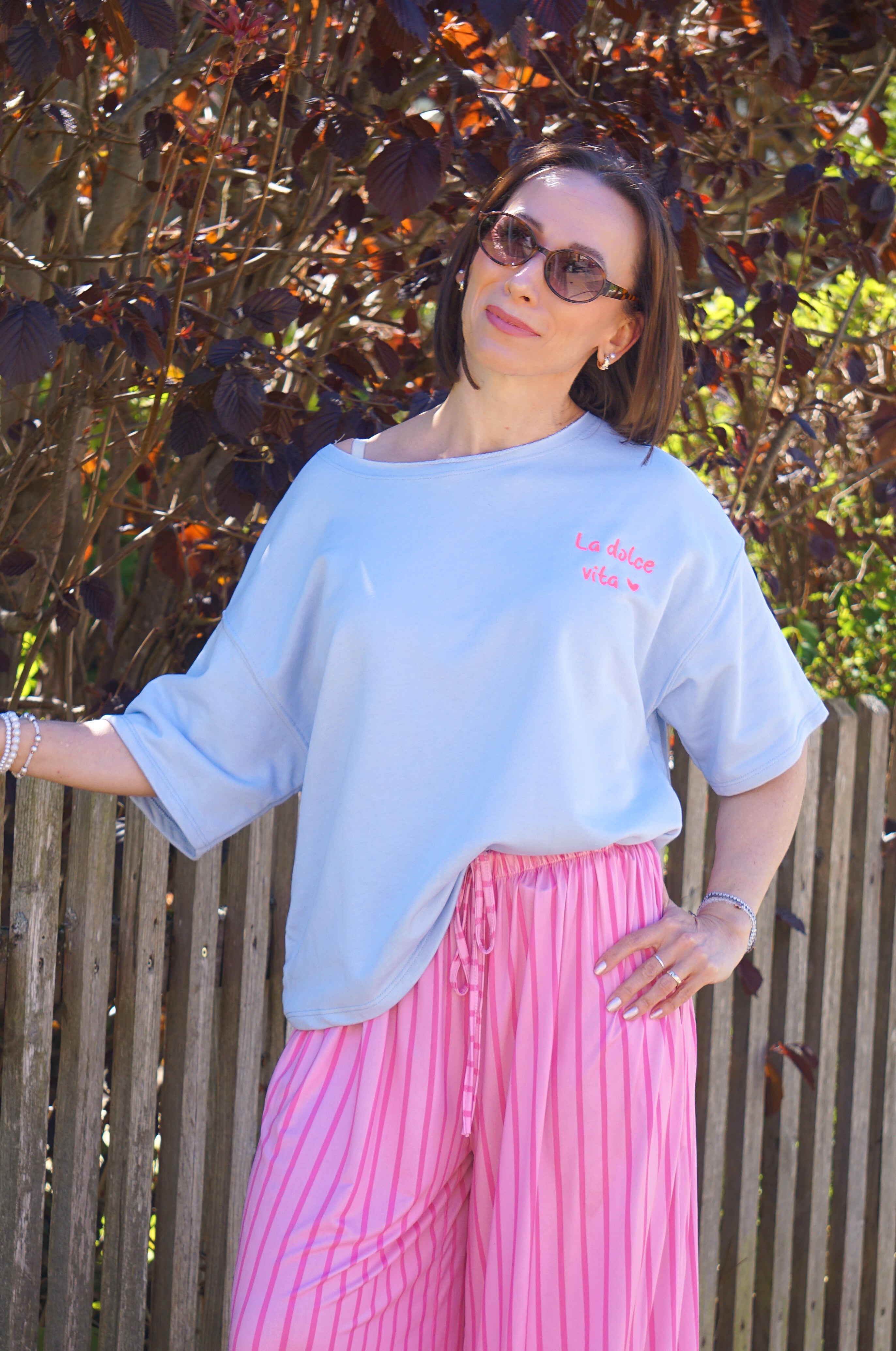 Kurzarm Sweatshirt "la dolce vita, hellblau