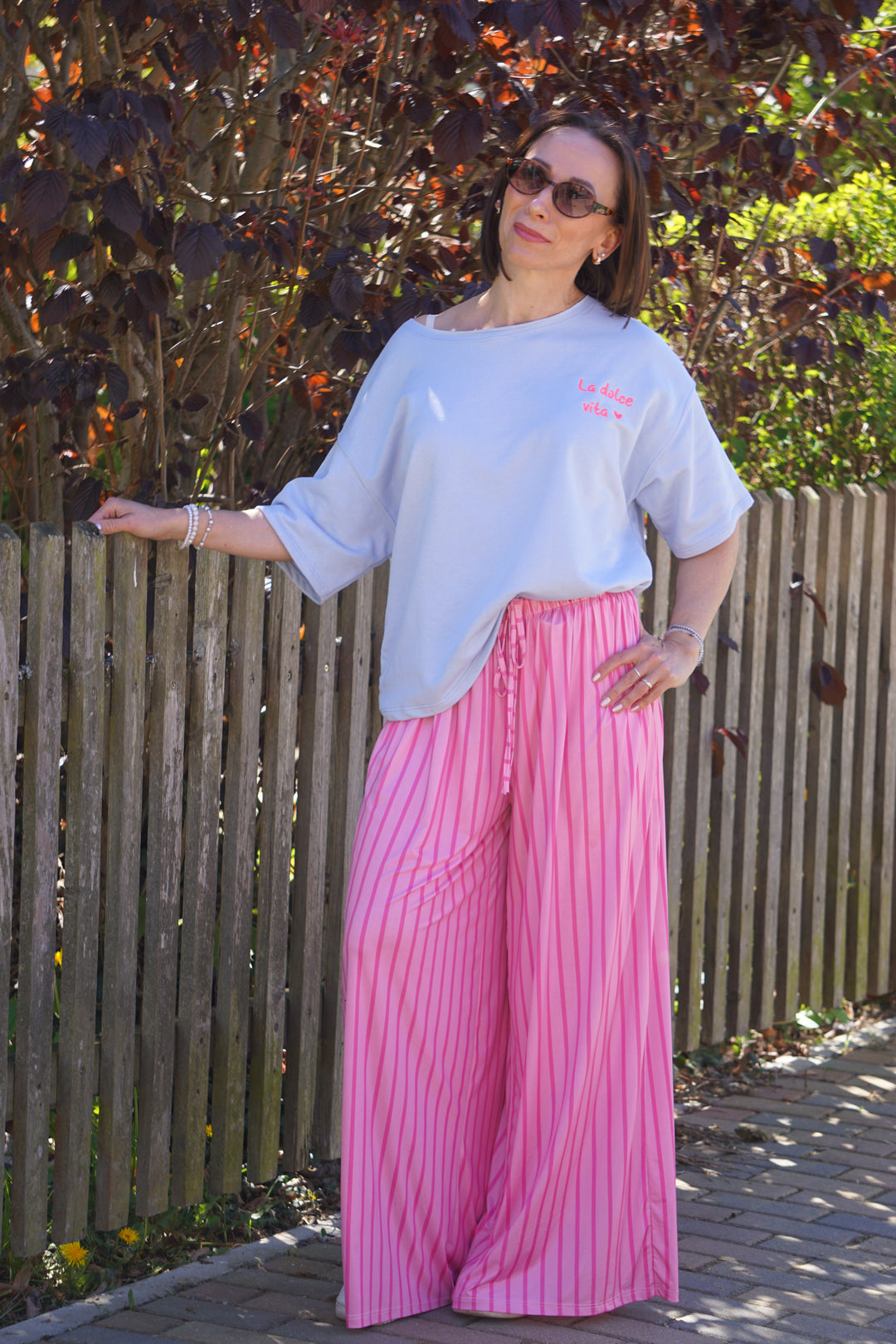 Marlene mit Streifen, Candy pink/pink