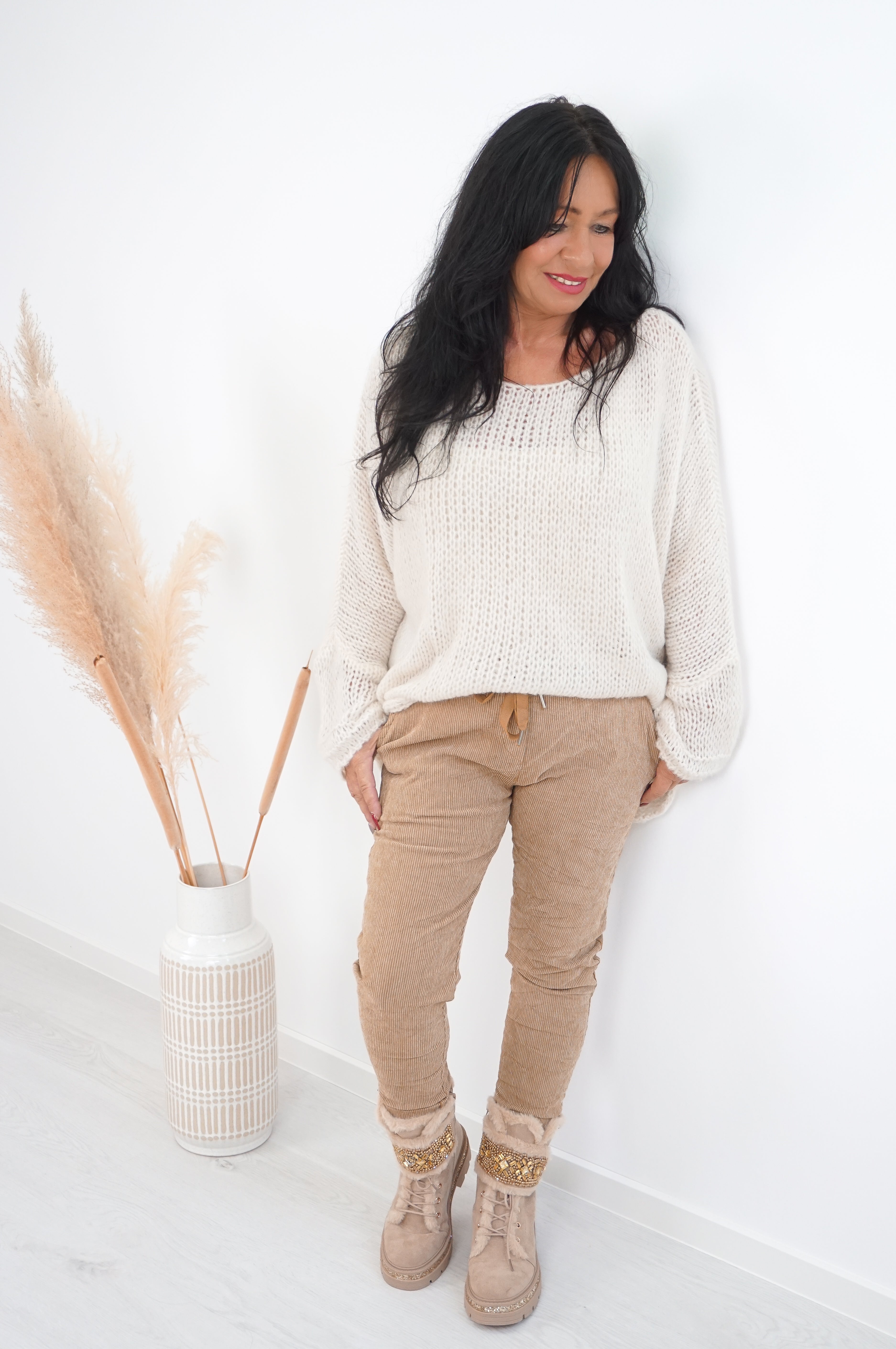 Basic Strickpulli, hellbeige