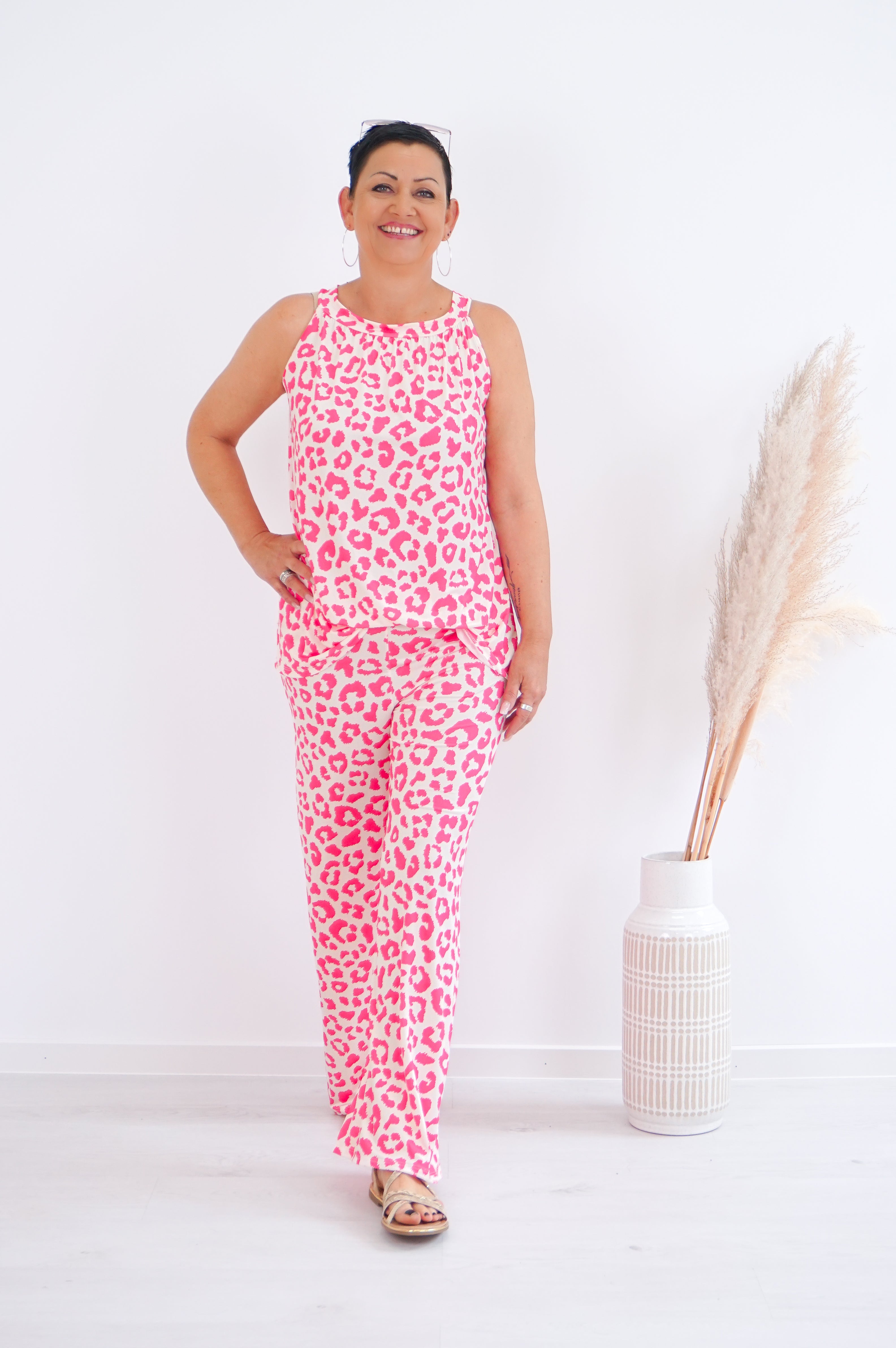 Zweiteiler Hose mit Leo Print, pink