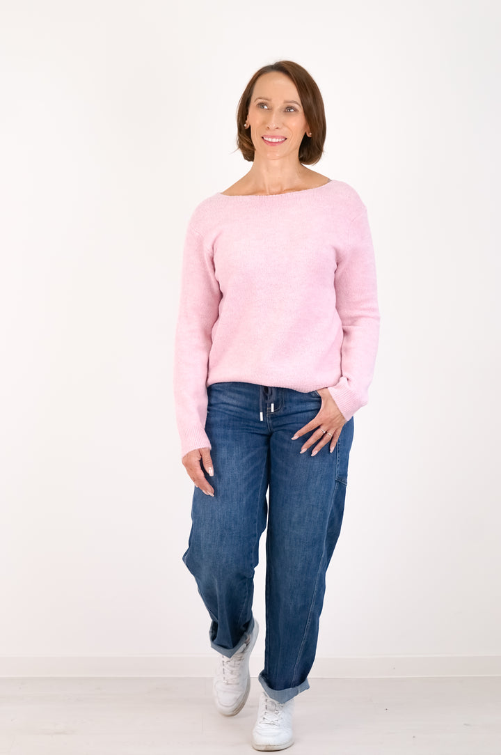Strickpulli mit Spitzeneinsatz, rosa