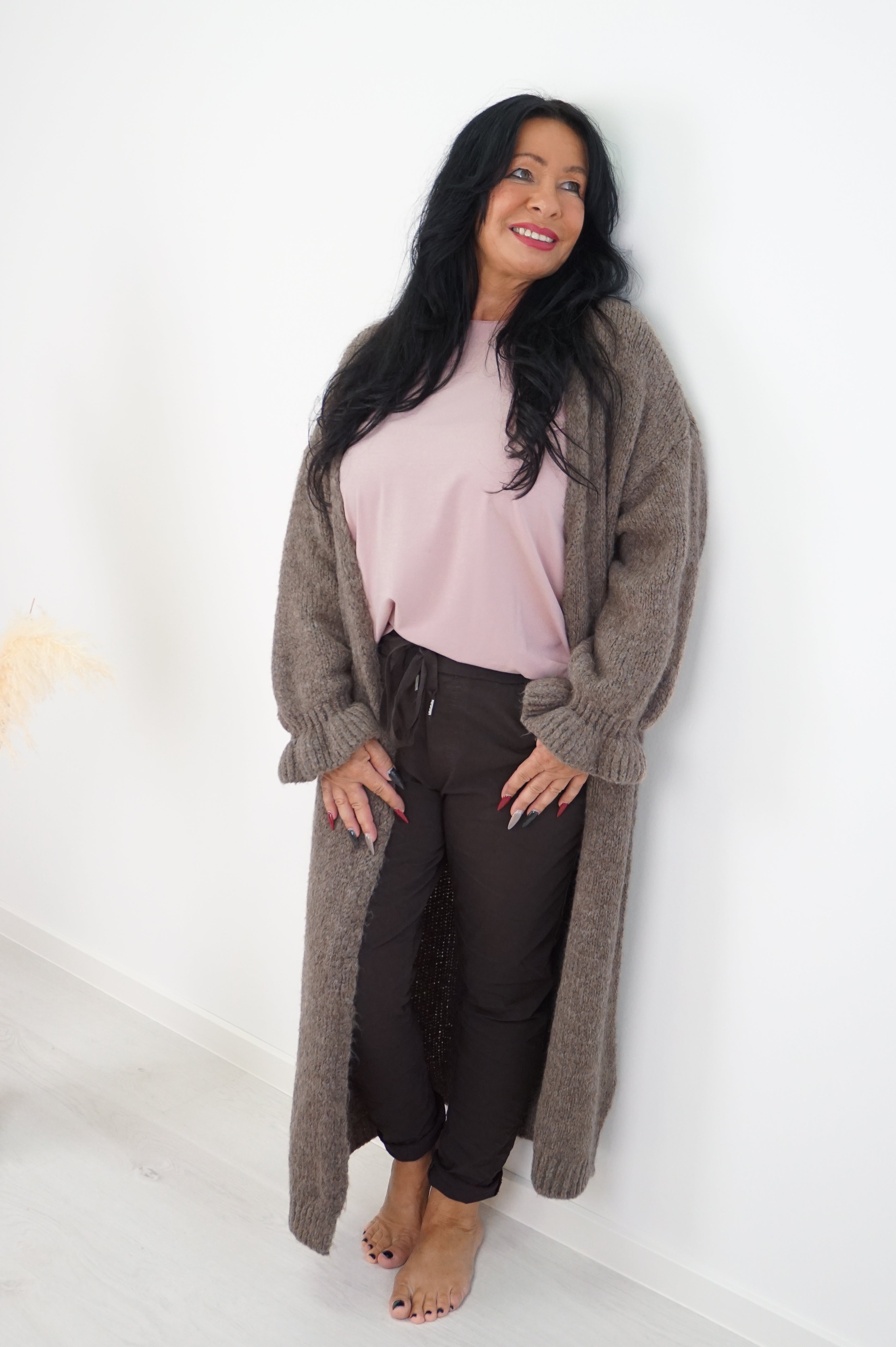 Lange Strickjacke, taupe