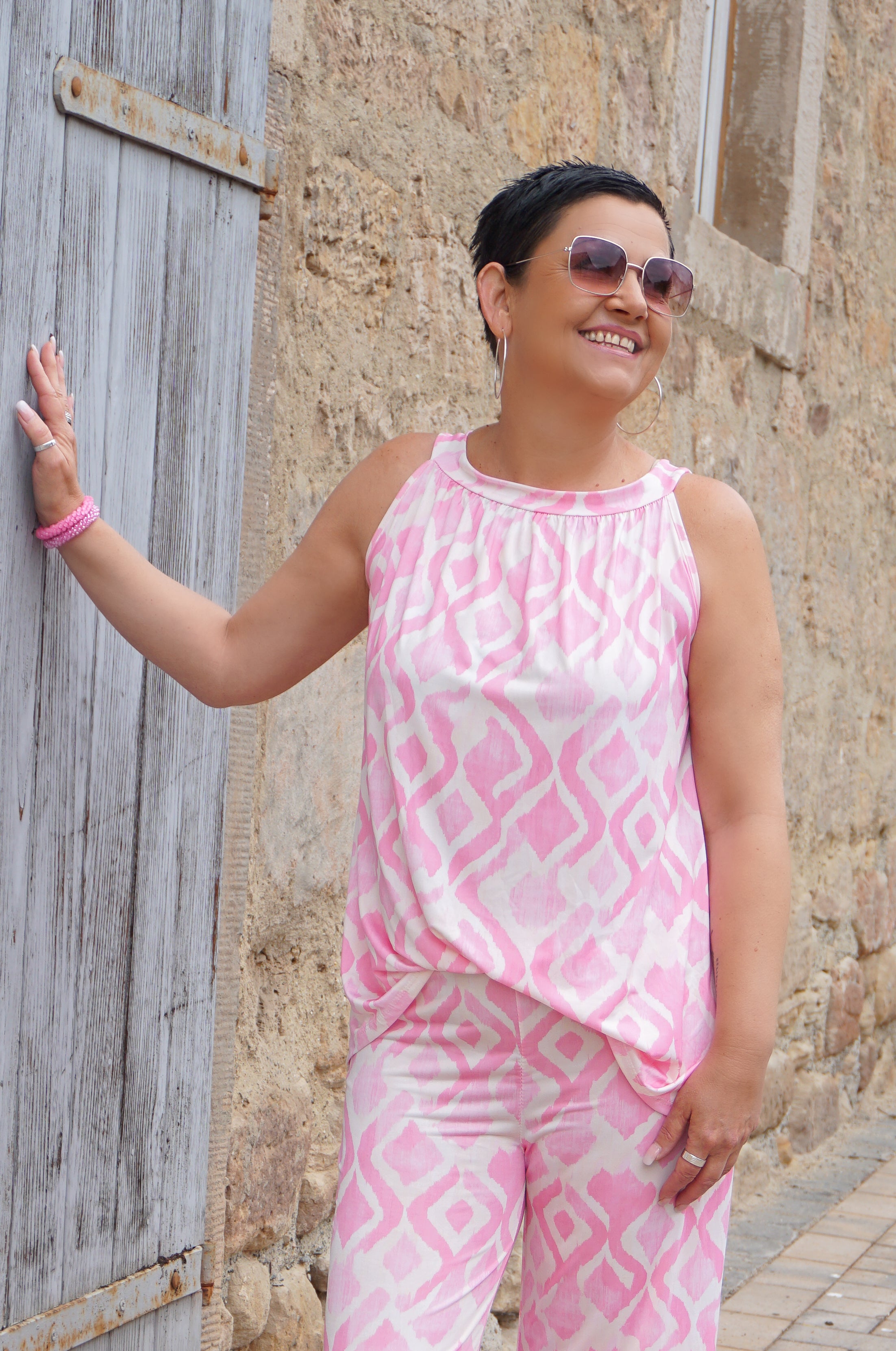 Zweiteiler Top mit Print, candy pink