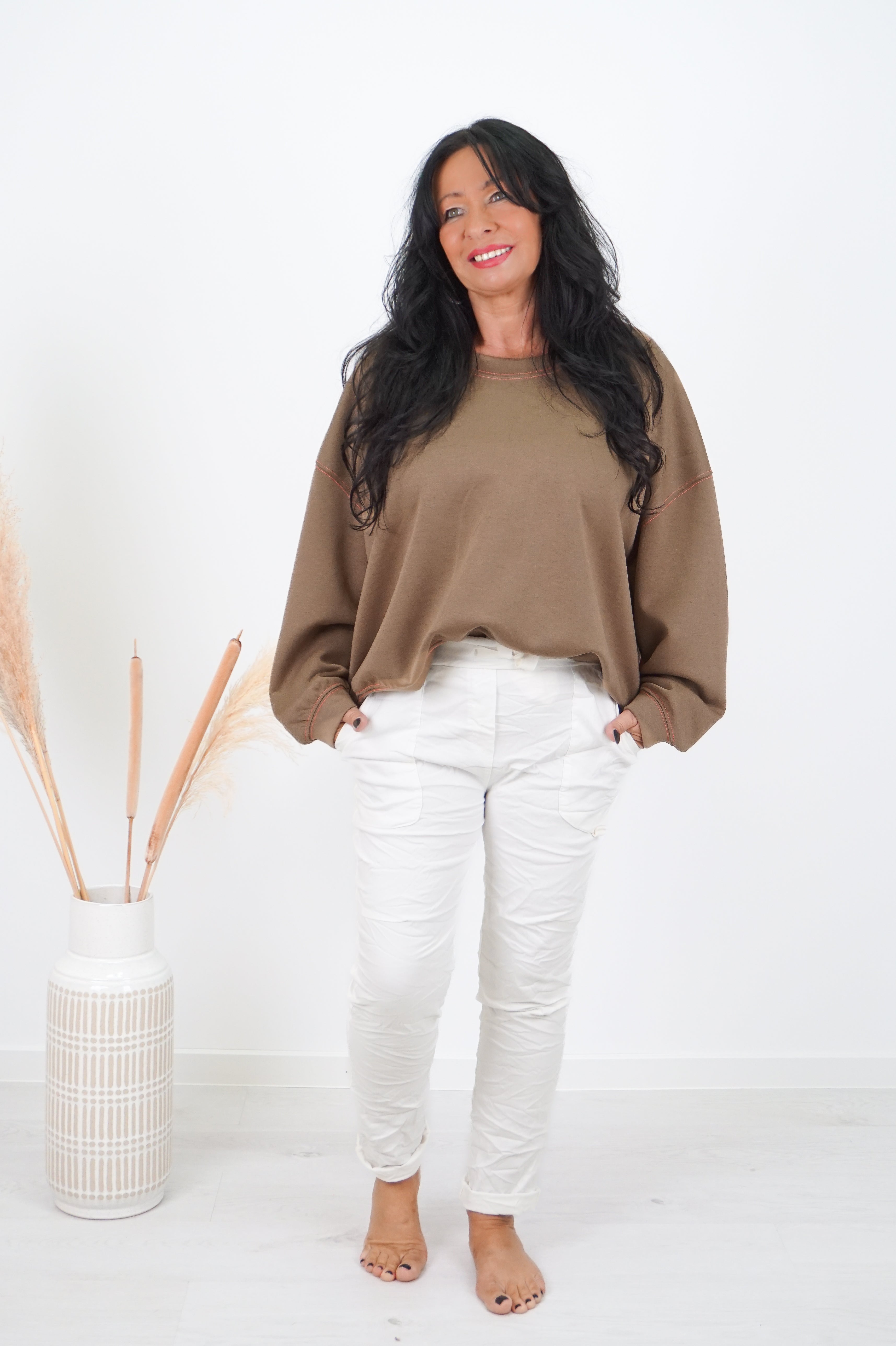 Sweatshirt "BALANCE", camel/neonpink