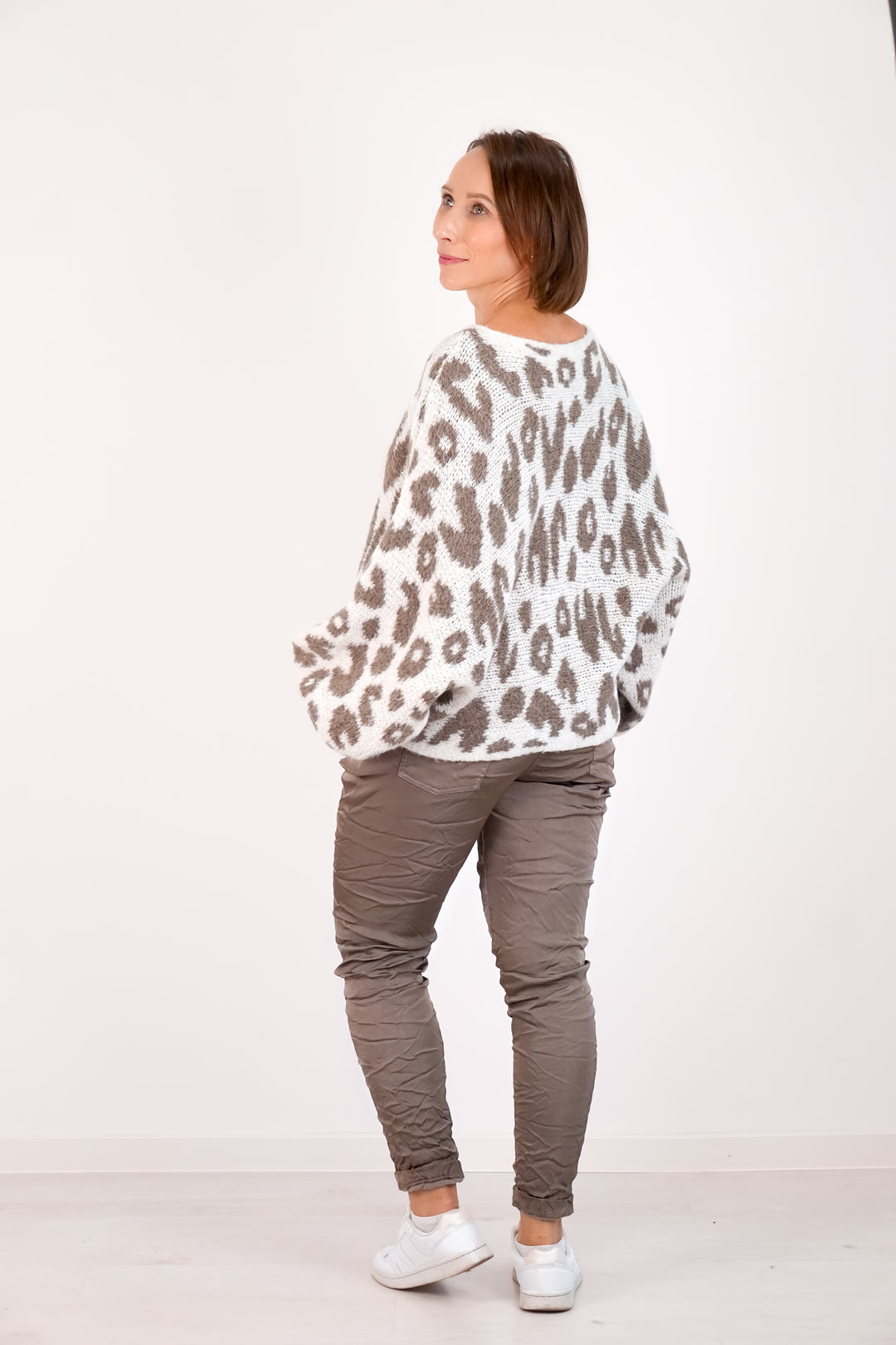 Weiter Strickpulli „Leo“, Creme/taupe