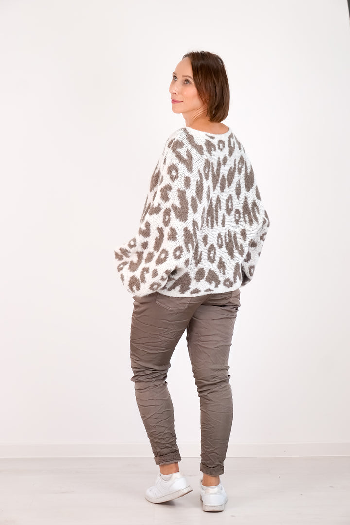 Weiter Strickpulli „Leo“, Creme/taupe