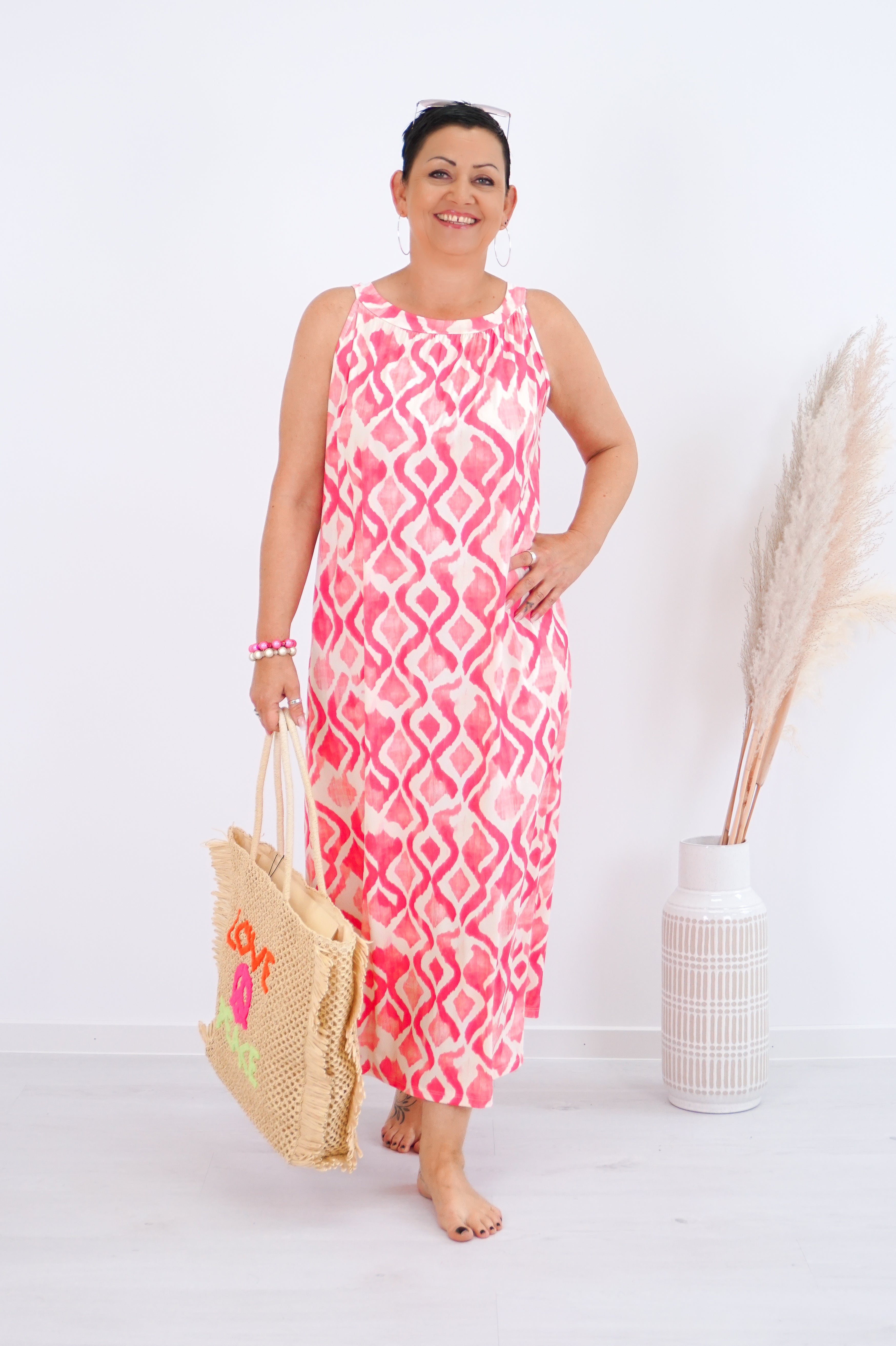 Langes Kleid mit Print, pink