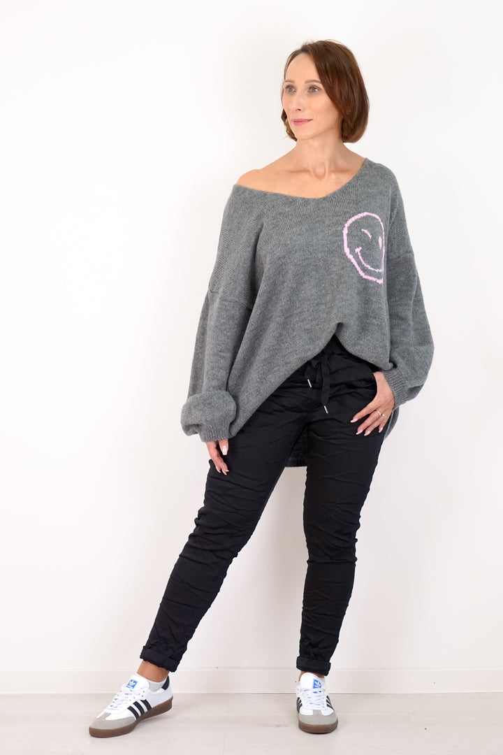 Strickpulli "it’s all good", grau/rosa