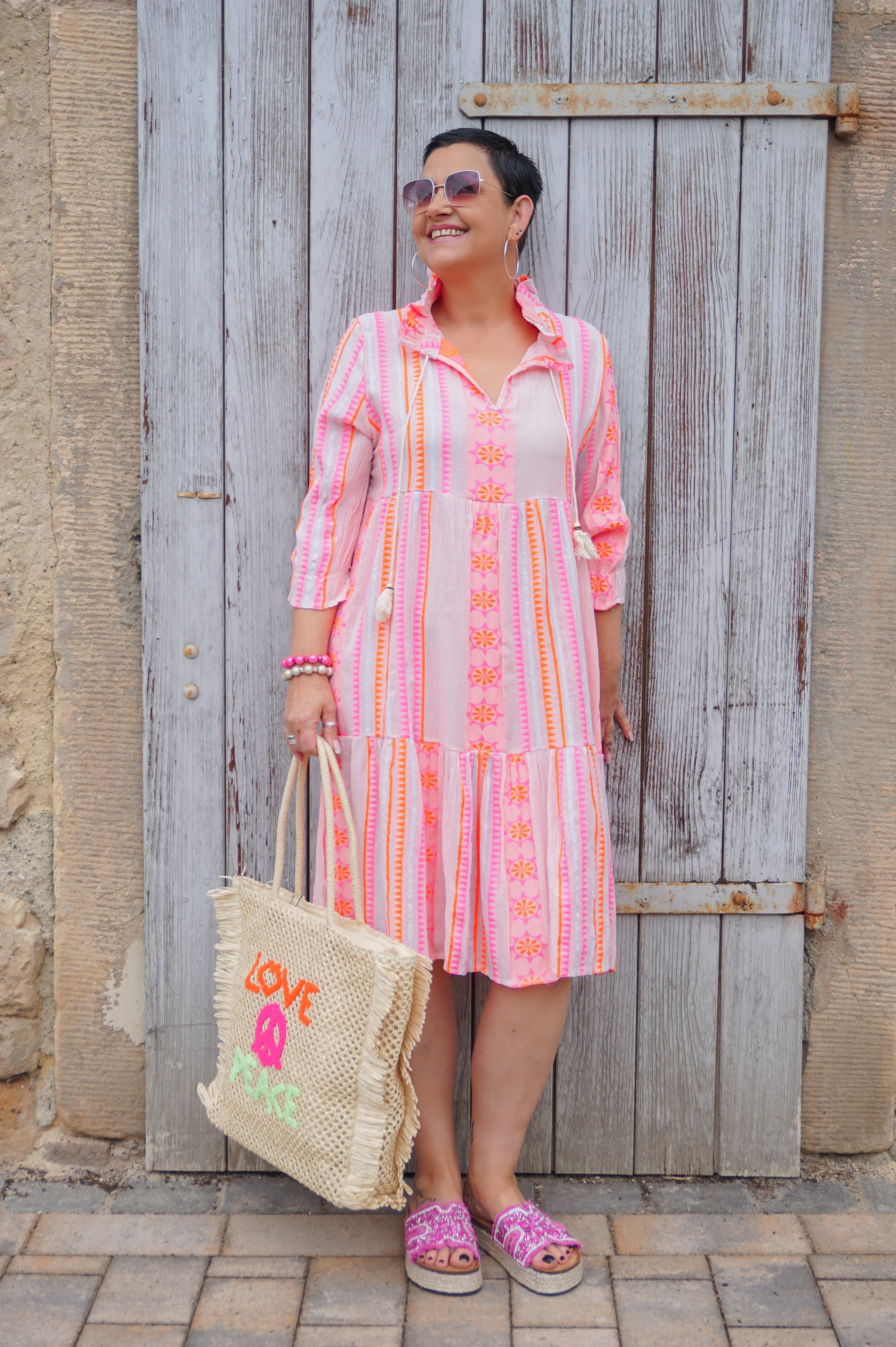 Musselin Tunika mit buntem Print