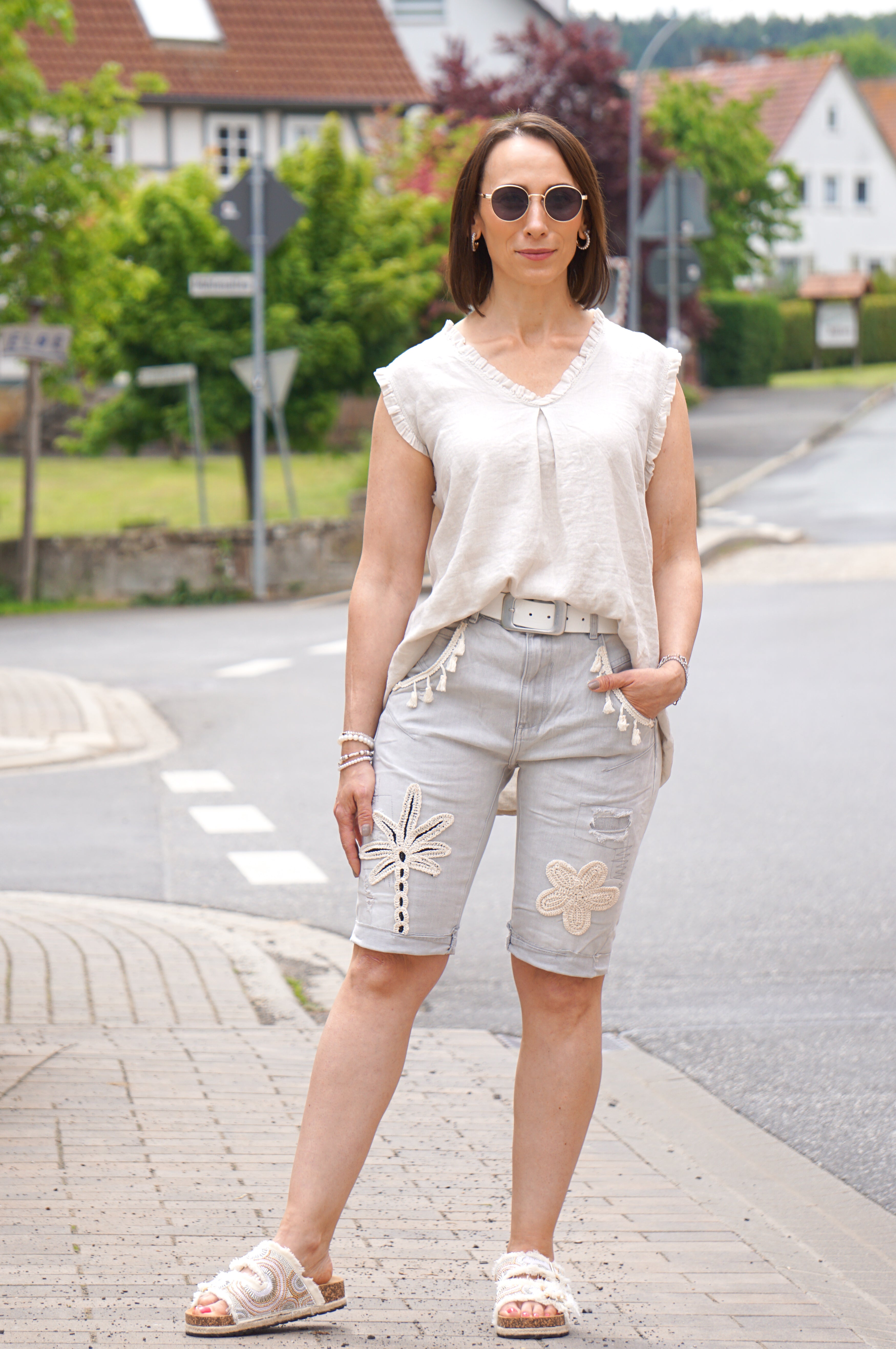 Top mit Rüschen, beige