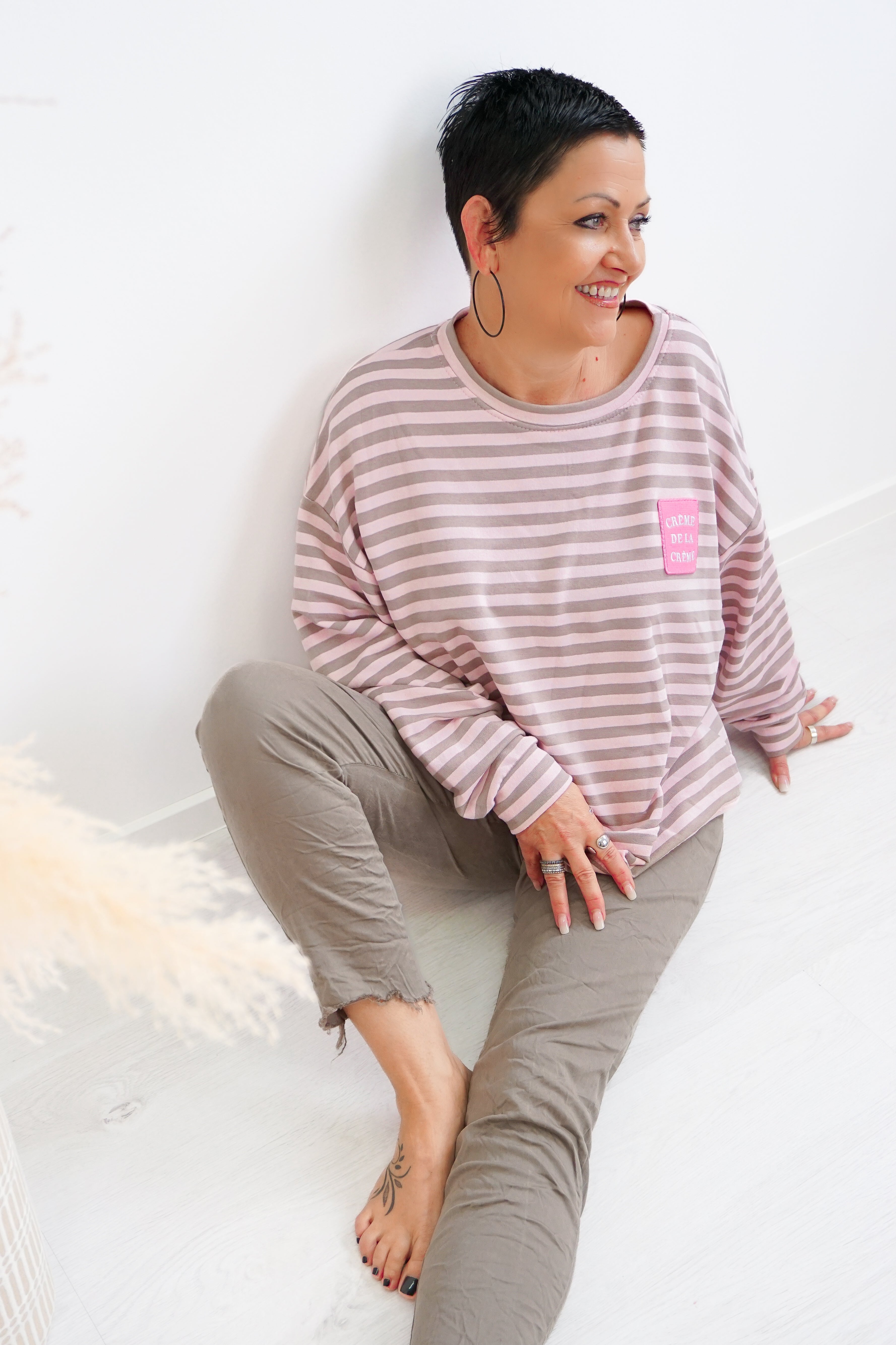 Langarmshirt „creme de la creme“, rosa/taupe