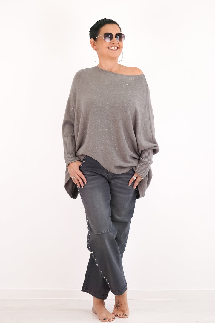 Sexy Woman Barrel Jeans mit Nieten, grau