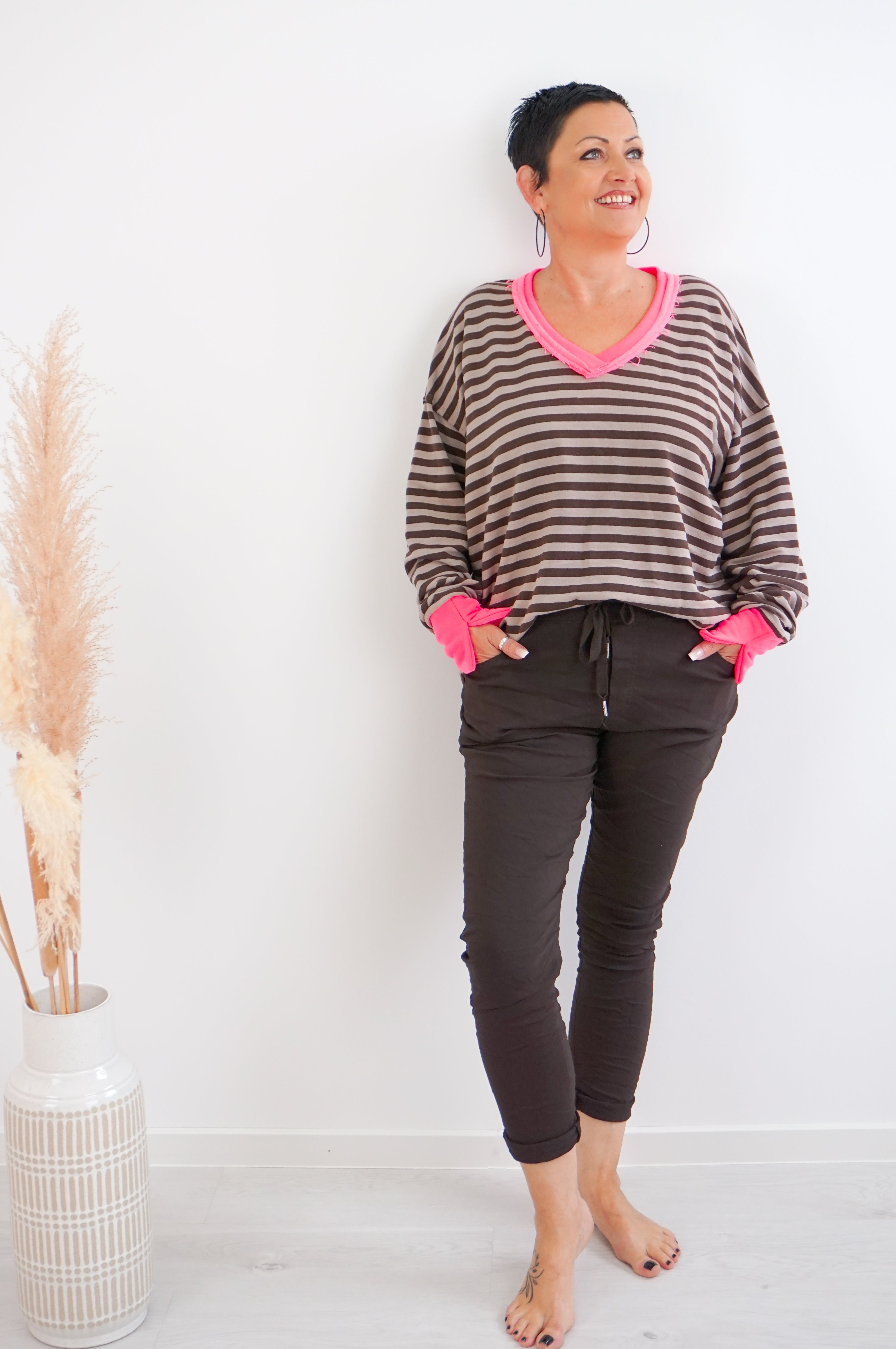 Gesteiftes Sweatshirt, schokobraun/taupe