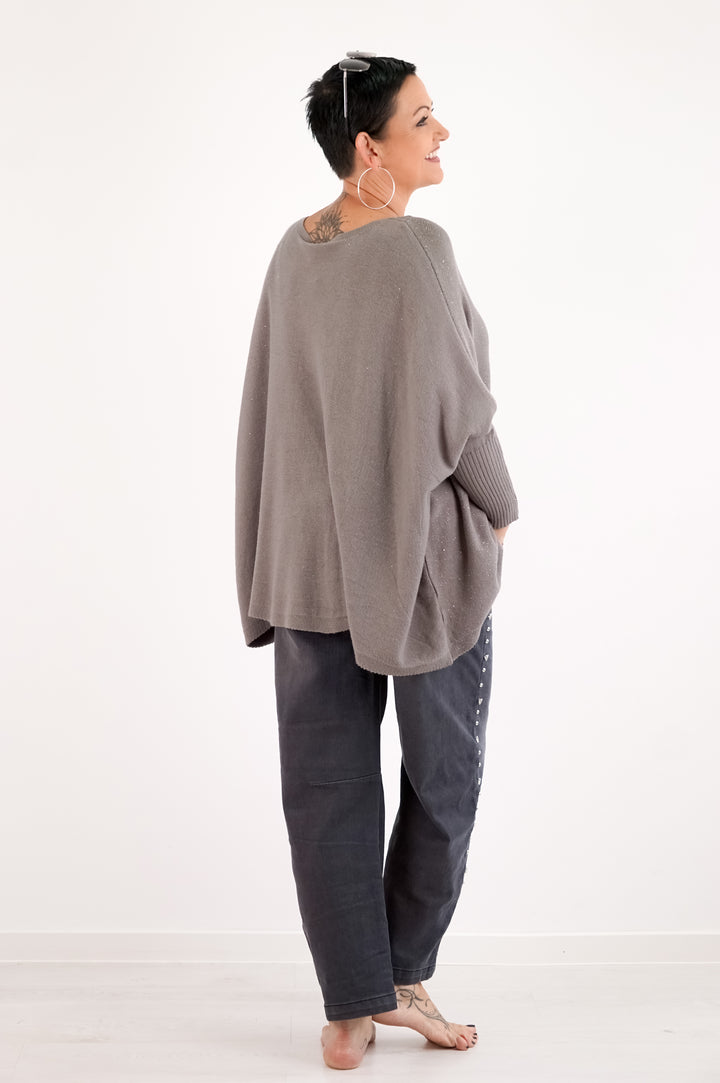 Weiter Feinstrickpulli „sparkle“, taupe